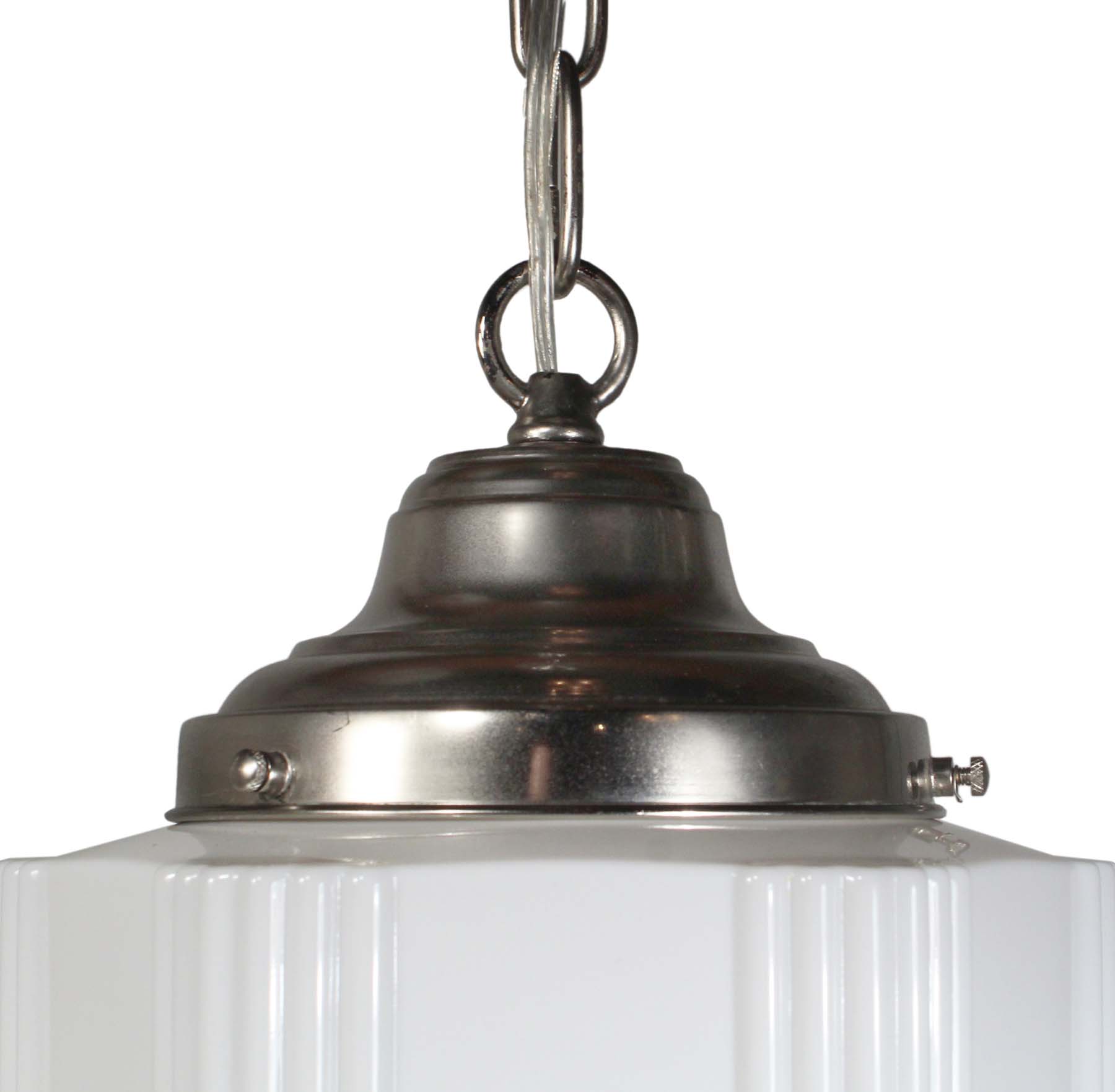 SOLD Matching Art Deco Skyscraper Pendant Lights with Two-Part Prismatic Shade-68875