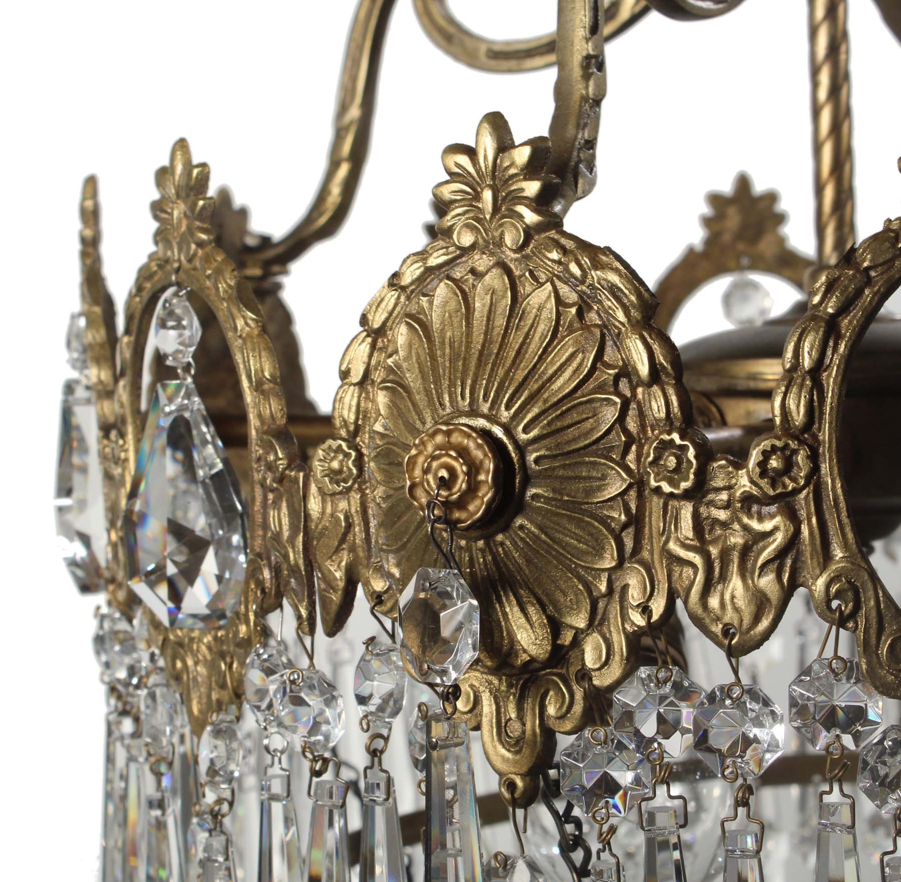 SOLD Neoclassical Brass Tiered Chandelier, Antique Lighting-68646