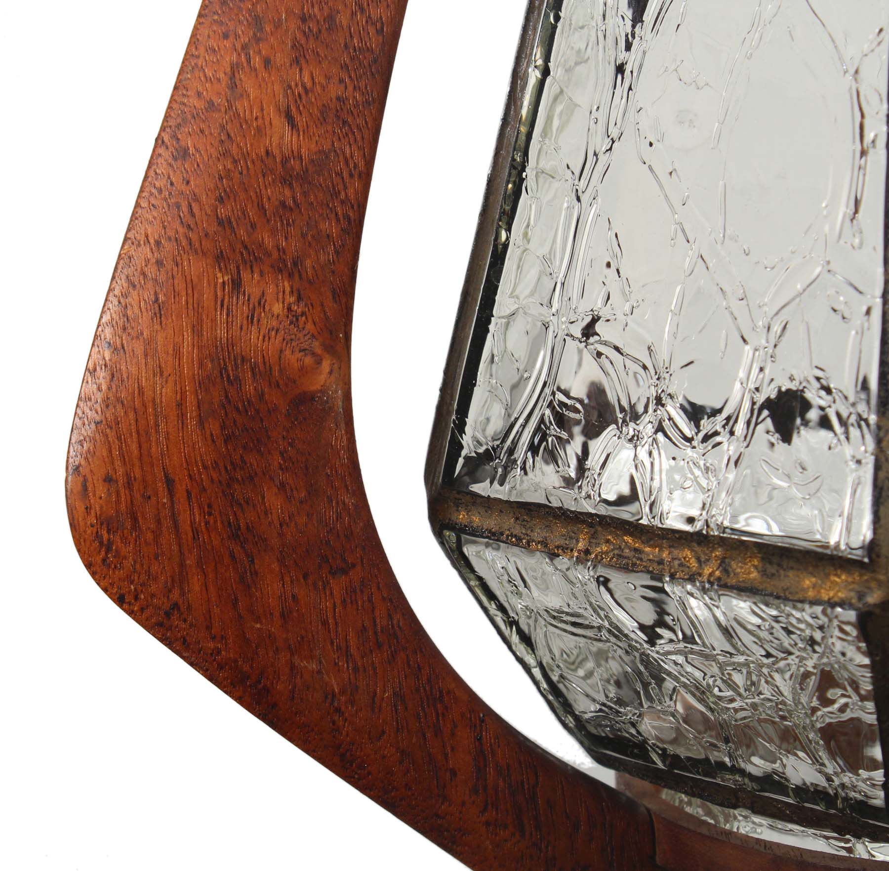 SOLD Unusual Midcentury Pendant Light, Wood & Glass-68756