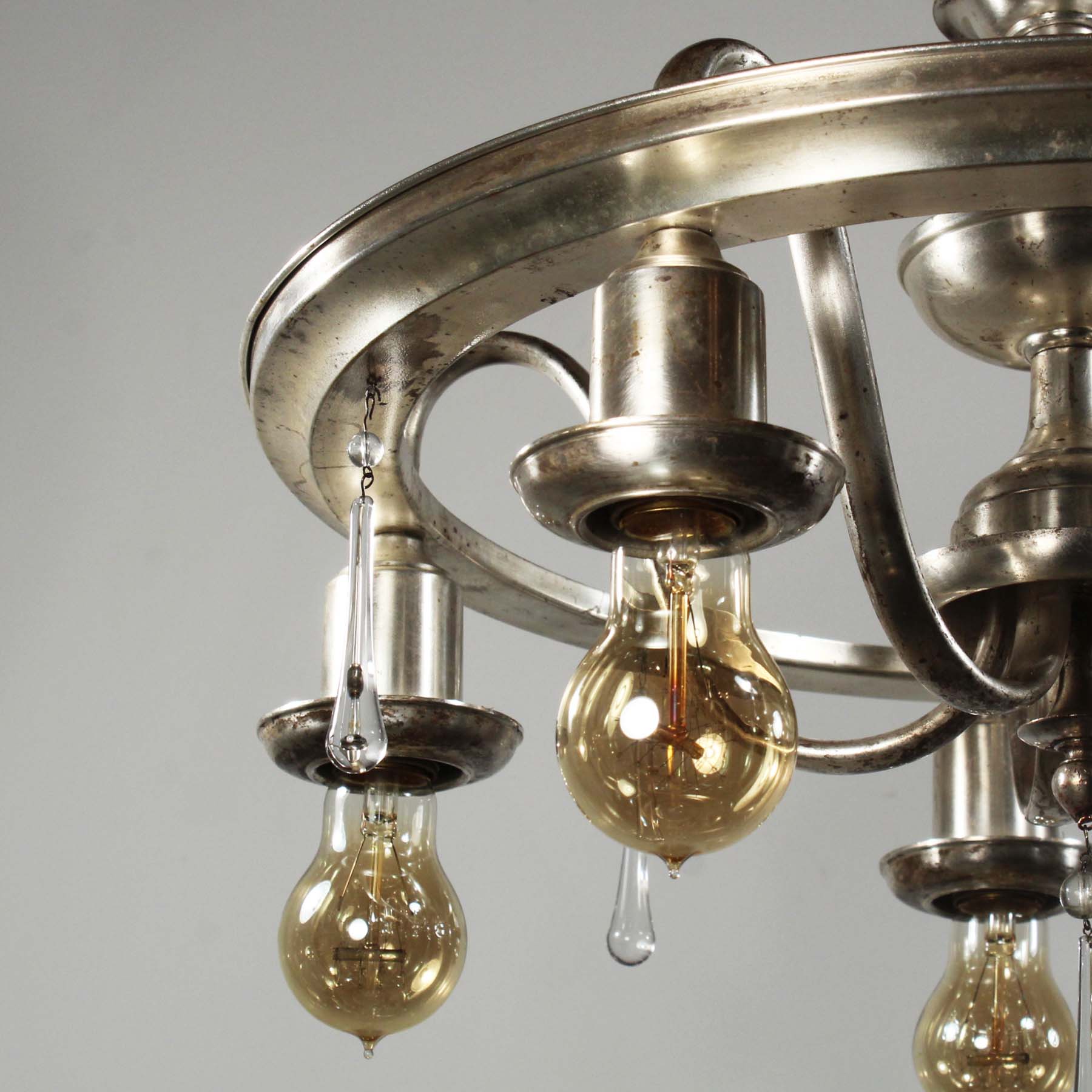 Neoclassical Silverplate Chandelier with Prisms, Antique Lighting-68966