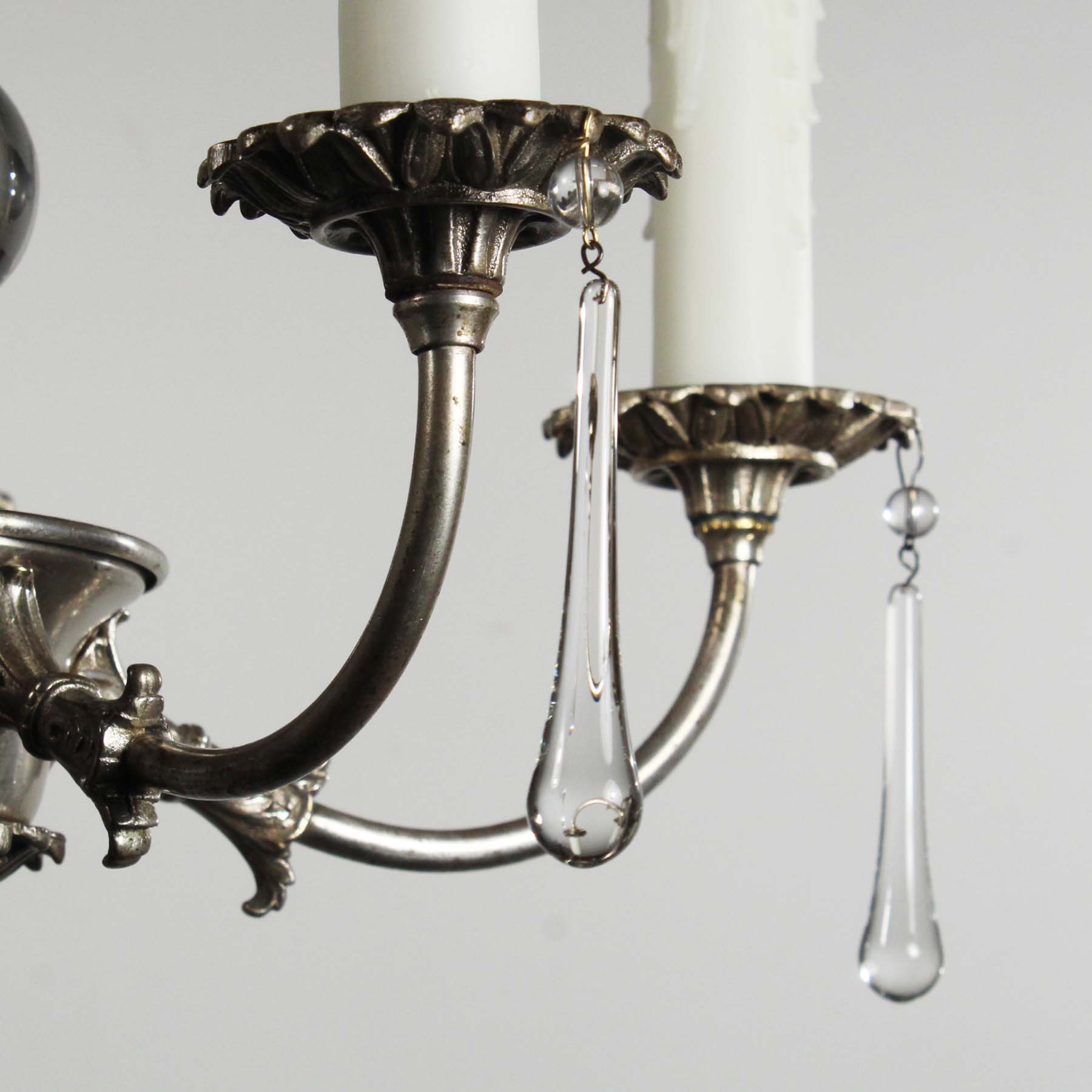 SOLD Antique Glass & Silver Plate Chandelier with Prisms-68998