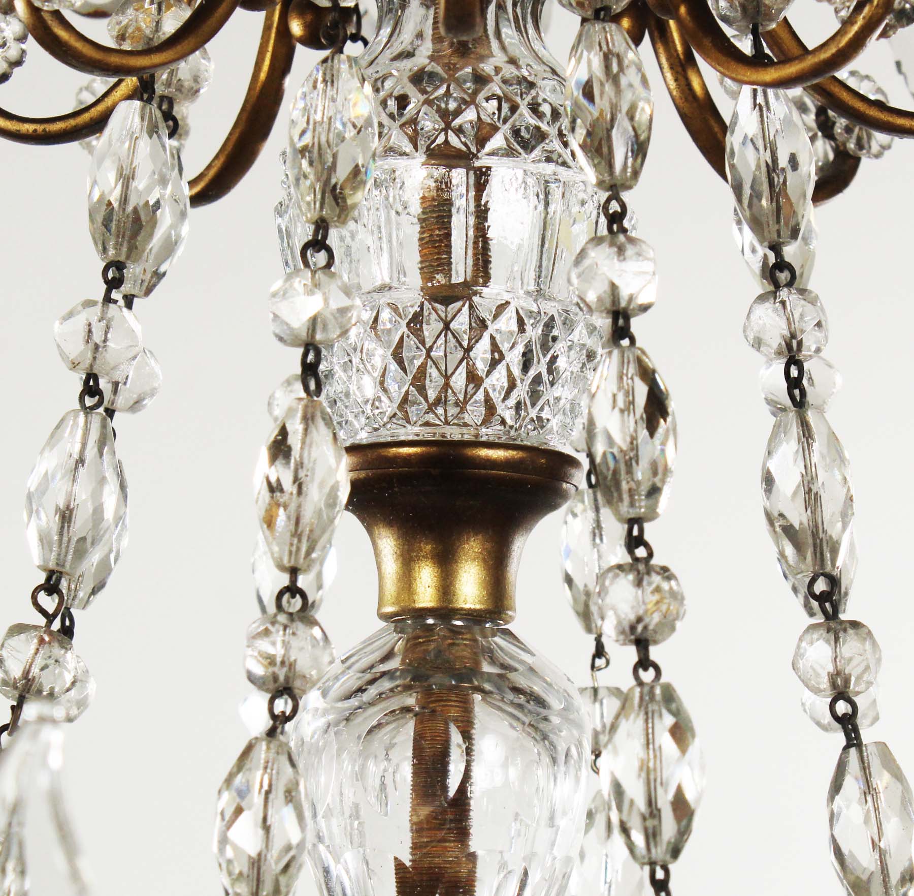 Antique Neoclassical Brass Chandelier with Prisms-68705