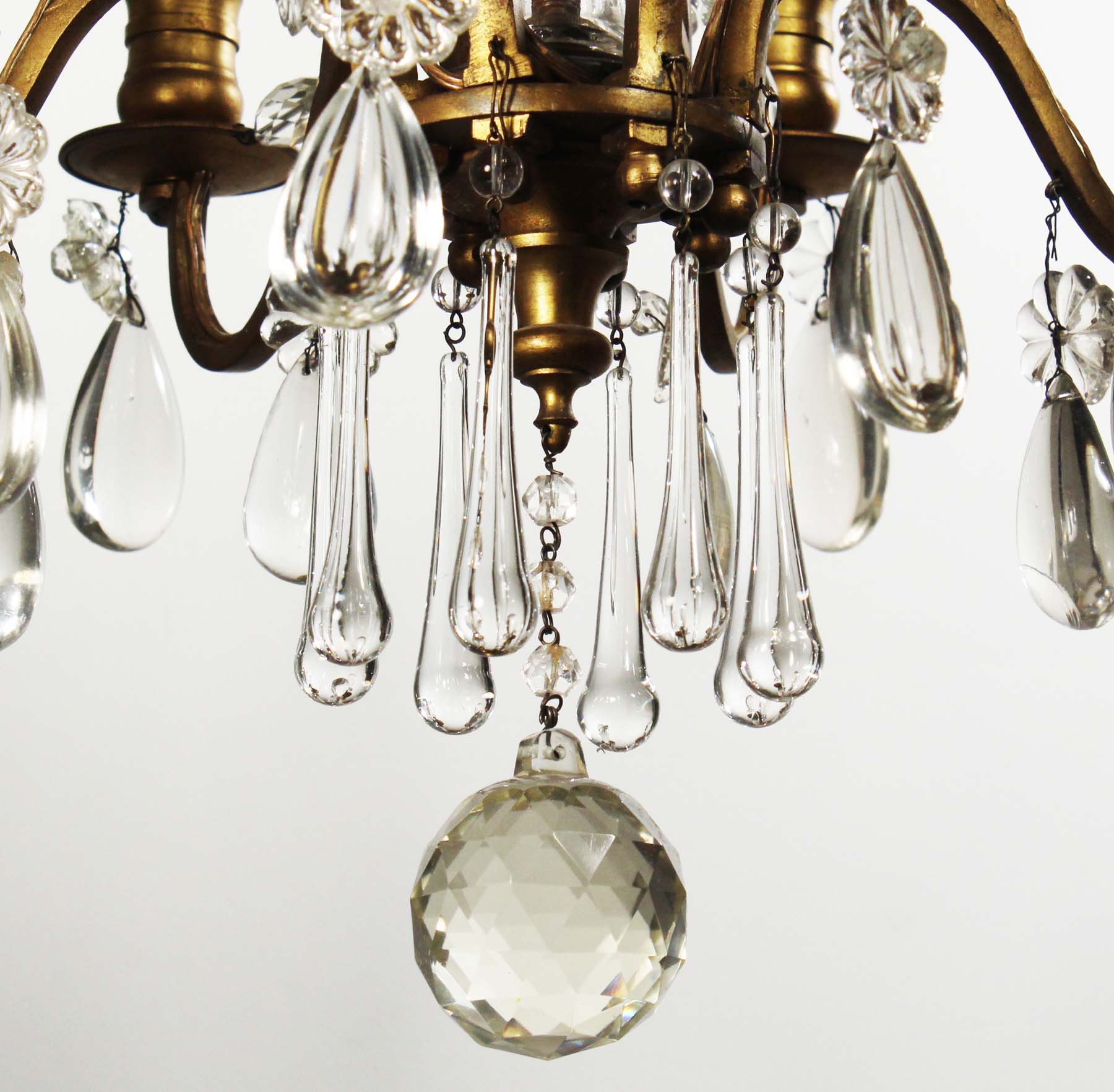 Antique Neoclassical Brass Chandelier with Prisms-68706