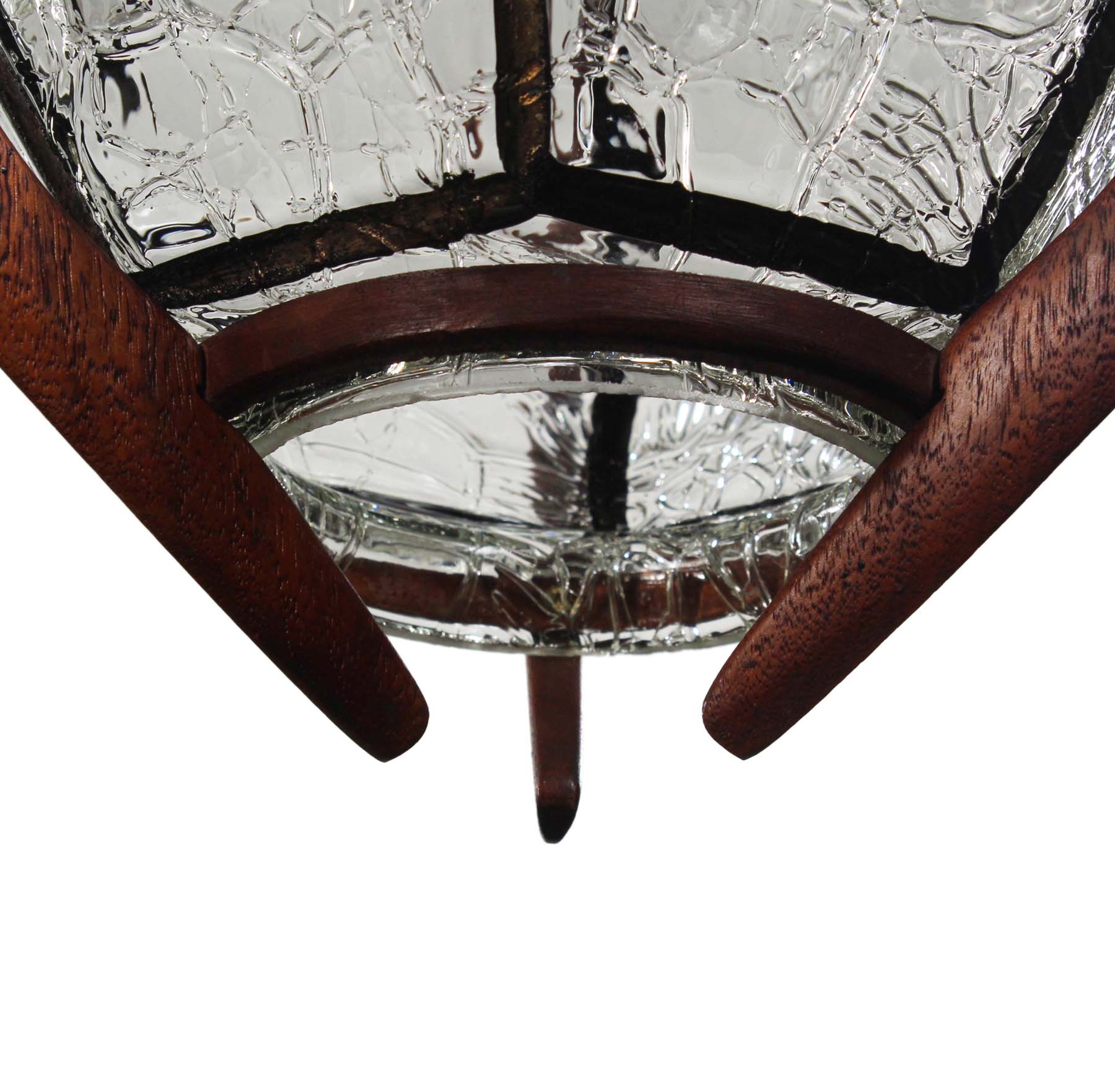 SOLD Unusual Midcentury Pendant Light, Wood & Glass-68758