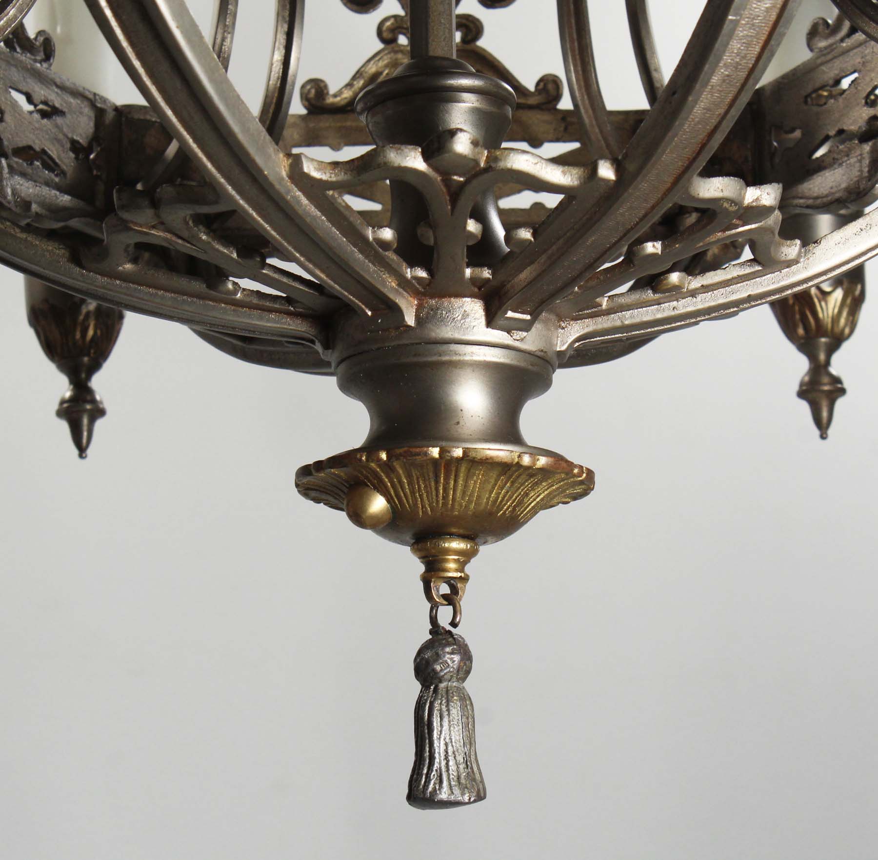 SOLD Antique Six-Light Tudor Chandelier, Fleur De Lis-68777