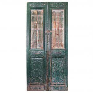 Pair of Antique 46” French Colonial Doors with Iron Inserts-0