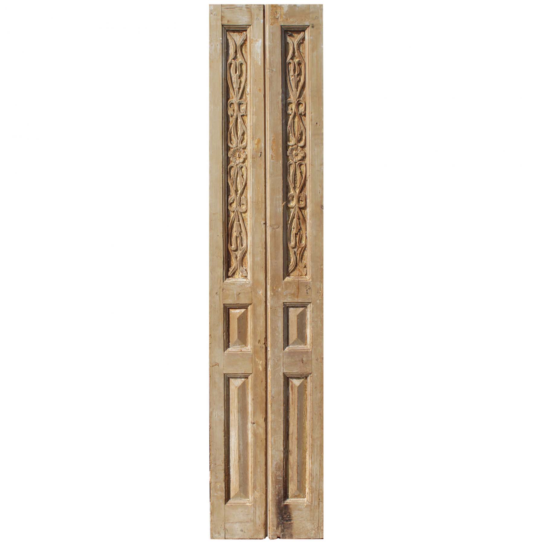 SOLD Reclaimed 21” Pair of Carved French Doors-0