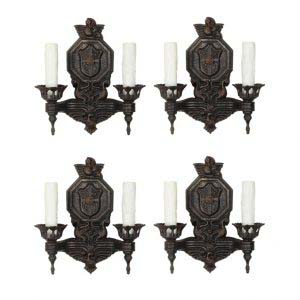 Matching Pairs of Antique Figural Double-Arm Sconces with Birds-0
