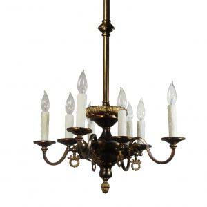 Antique Transitional Brass Chandelier, Figural-0