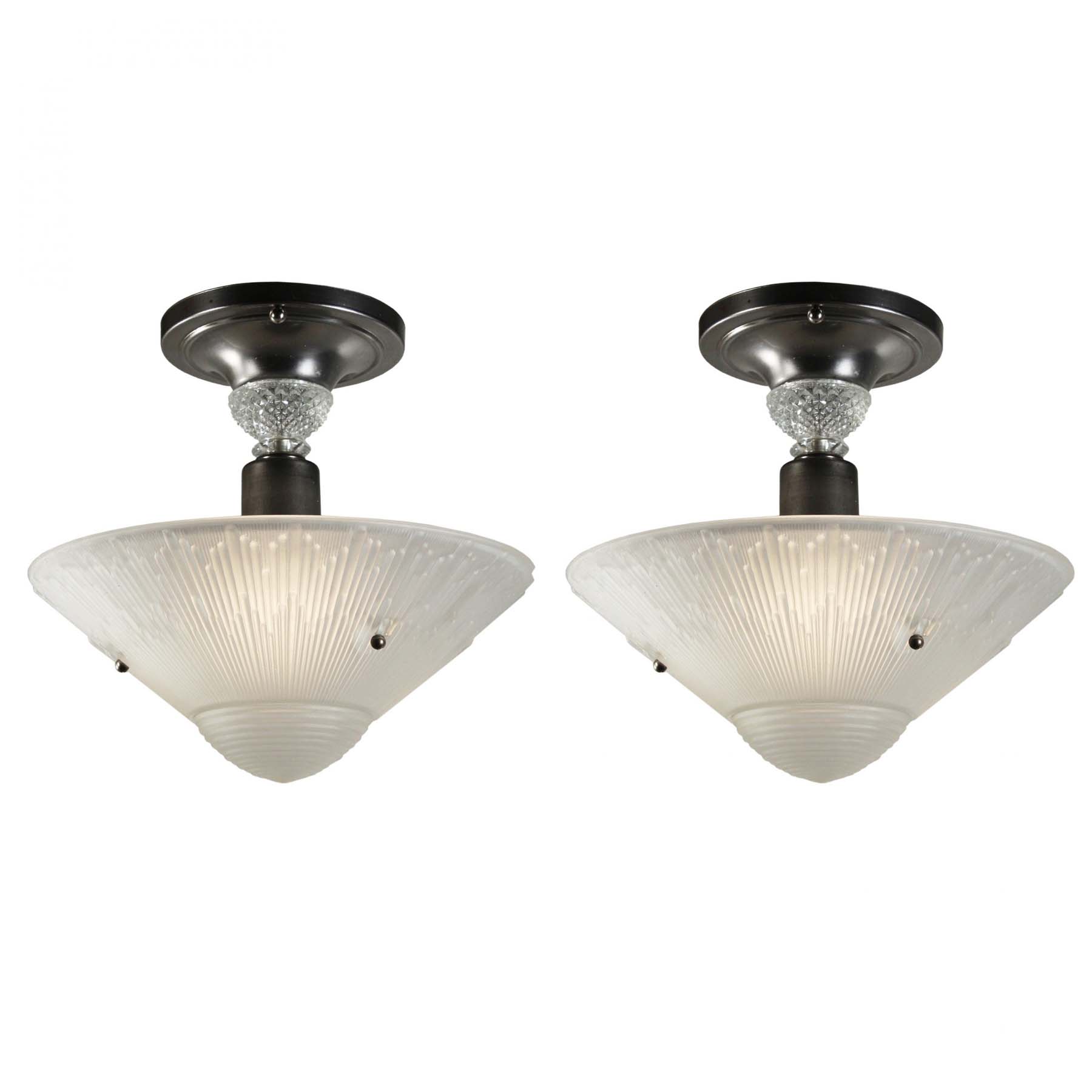 SOLD Vintage Flush Mount Light Fixtures with Original Glass Shades, c.1940-0