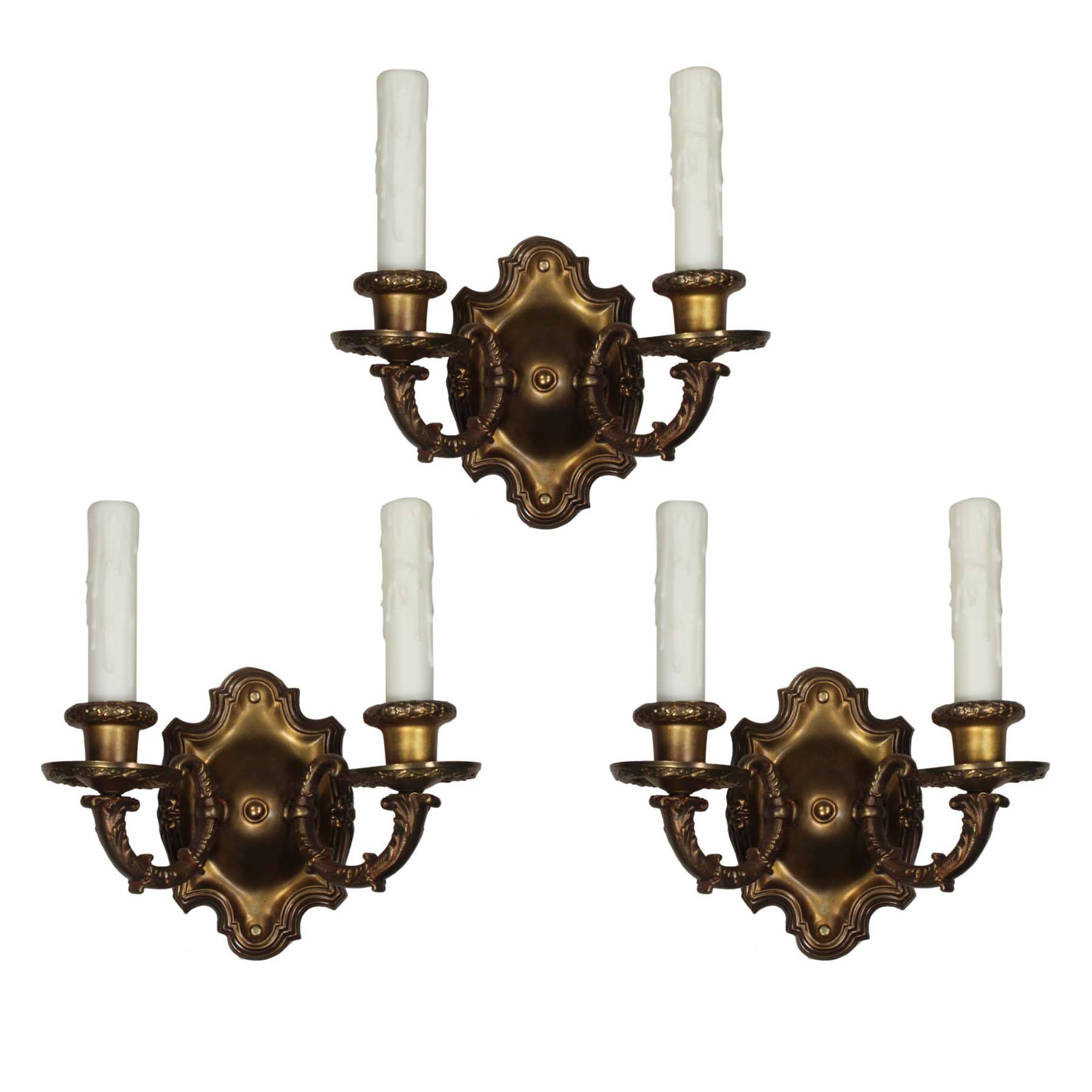 SOLD Set of Antique Double-Arm Sconces in Brass-0