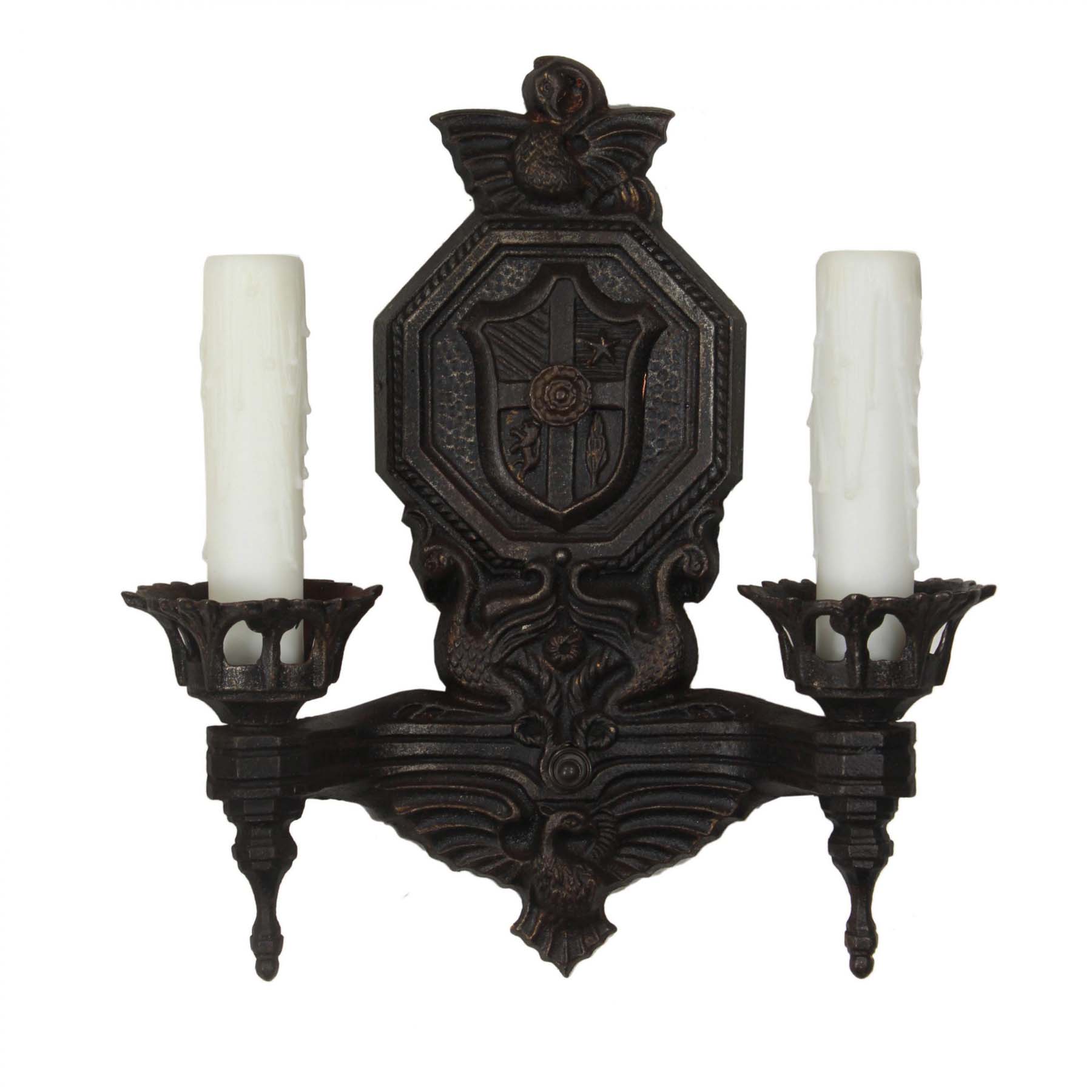 SOLD Antique Figural Double-Arm Sconce with Birds-0