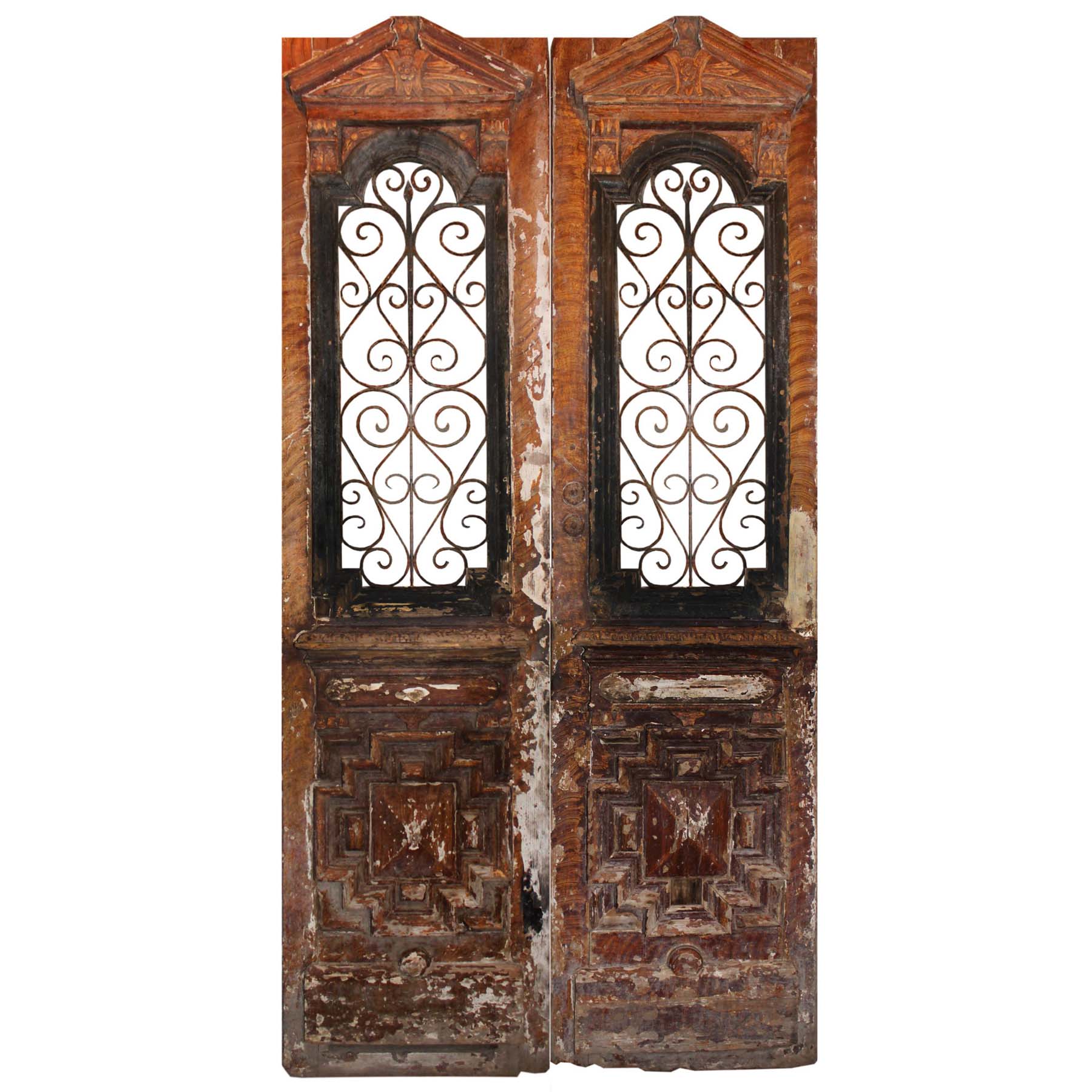 SOLD Substantial Pair of Antique 55” French Colonial Doors with Iron Inserts-0