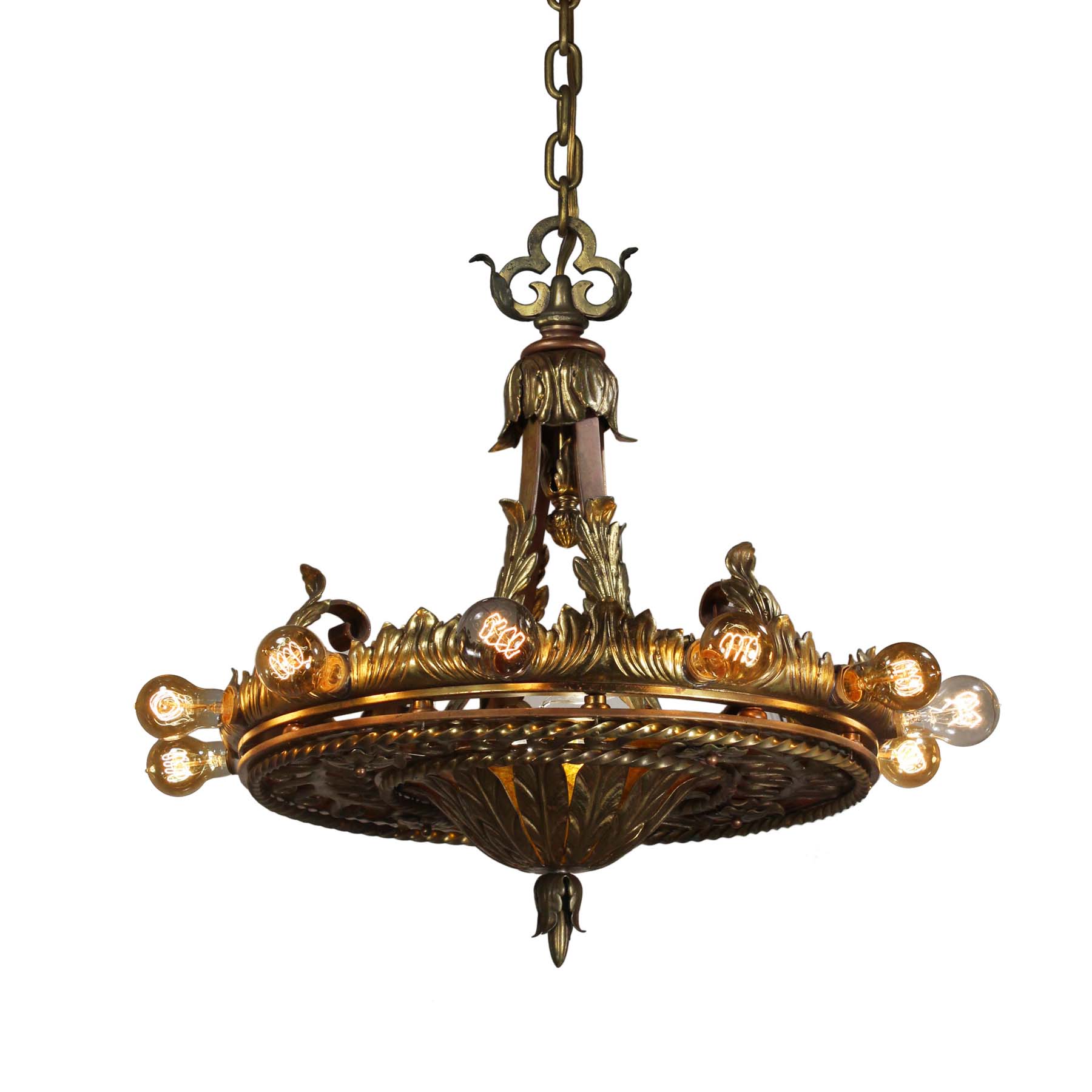 SOLD Substantial Antique Brass Chandelier with Mica -0