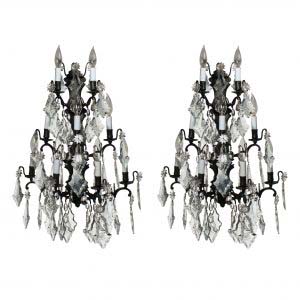 Substantial Pair of Bronze Vintage Sconces with Crystal Prisms-0