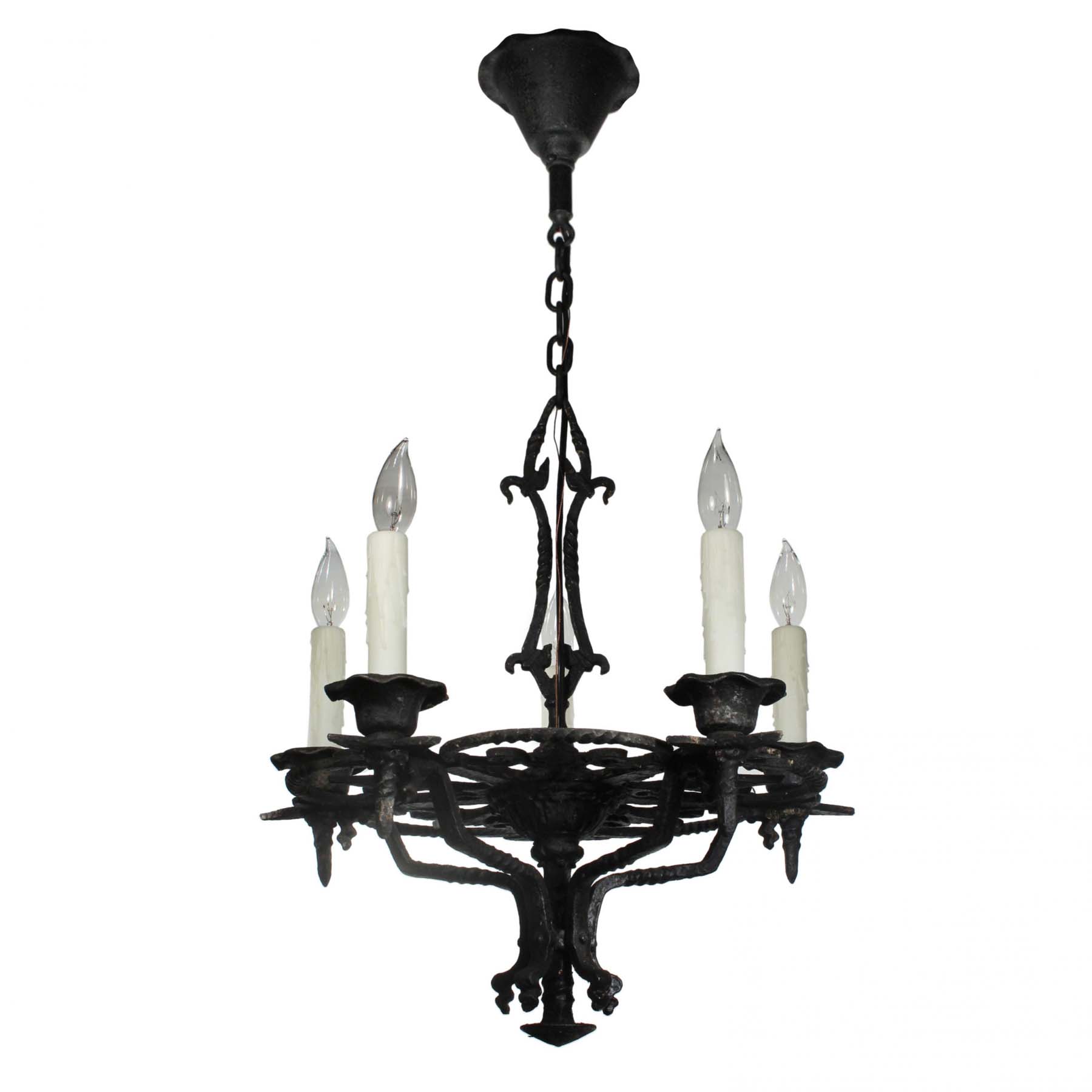 SOLD Antique Tudor Chandelier in Cast Iron, Fleur d-e Lis-69232