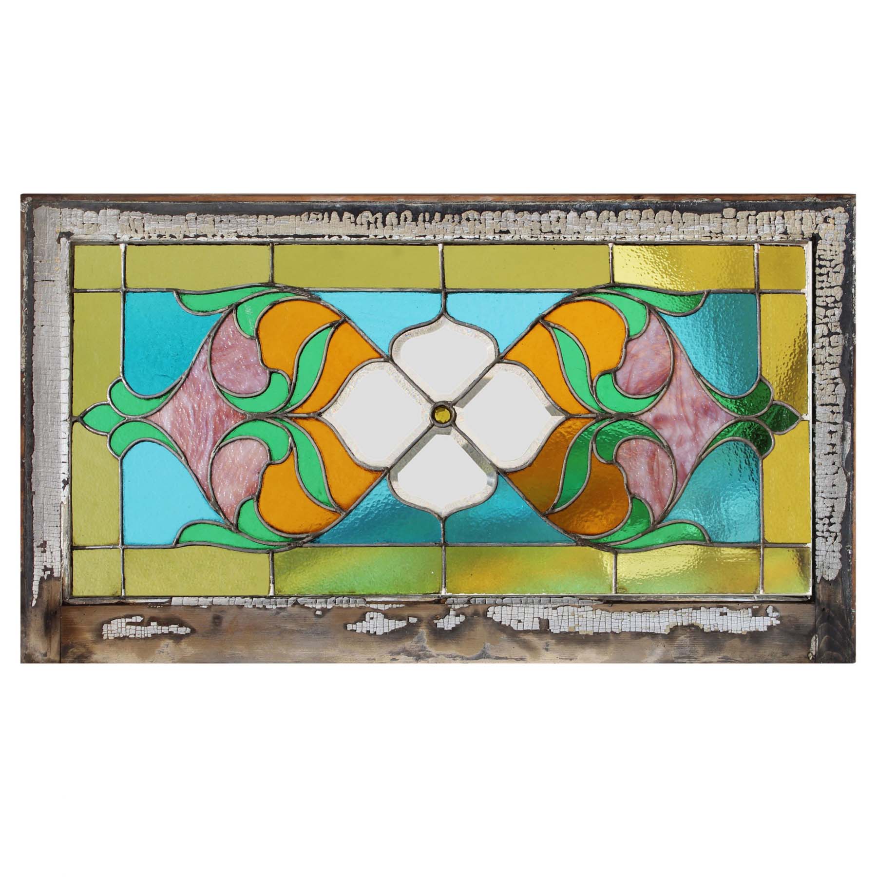 SOLD Antique American Stained Glass Transom with Flowers, c. 1900's-69279