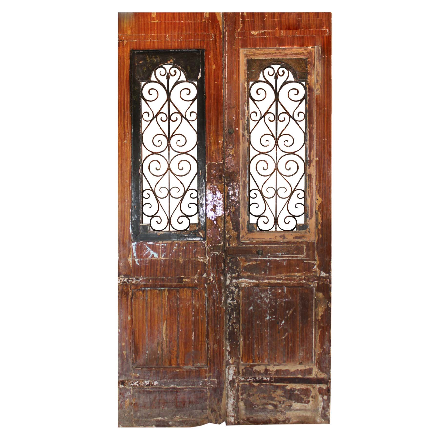 SOLD Substantial Pair of Antique 55” French Colonial Doors with Iron Inserts-69289