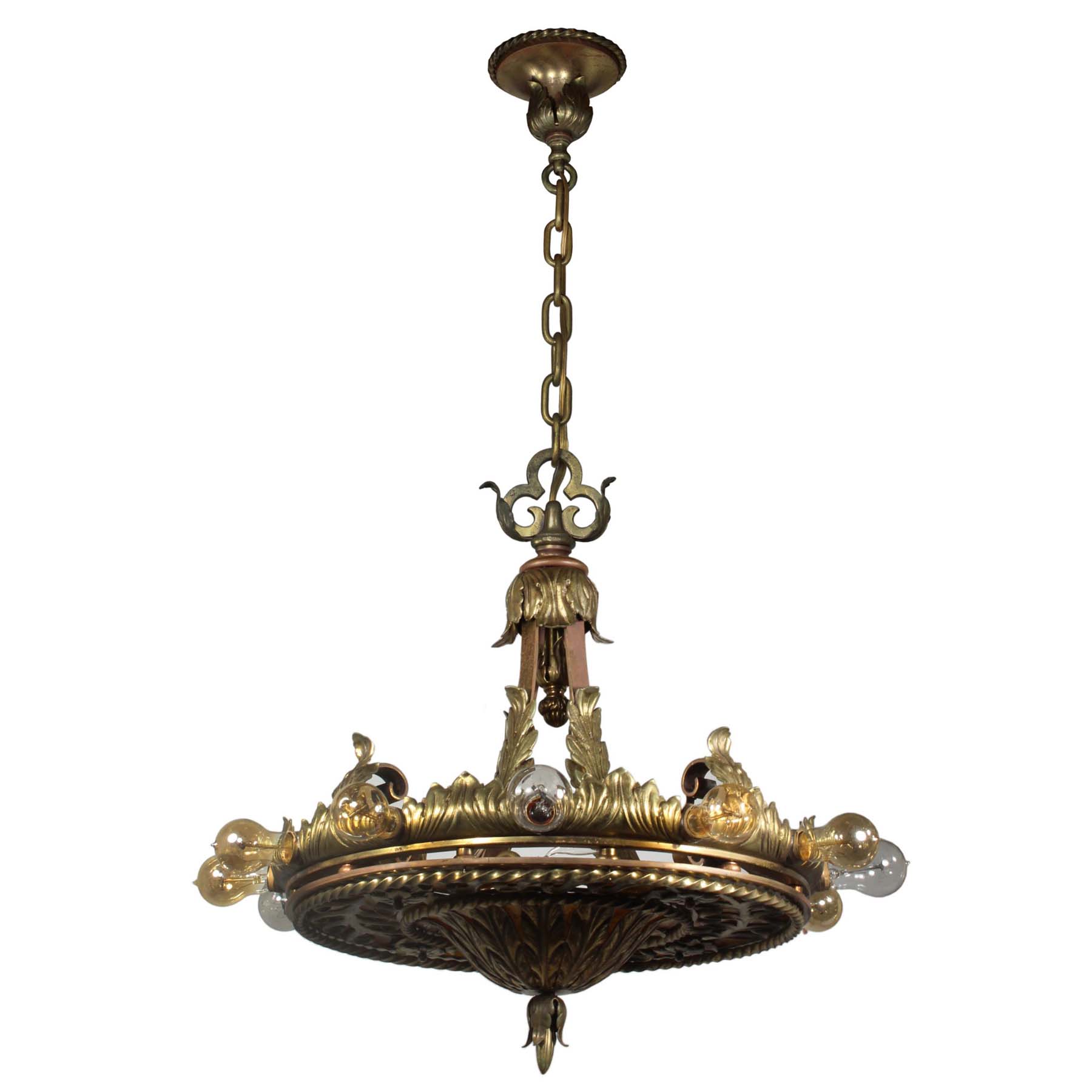 SOLD Substantial Antique Brass Chandelier with Mica -69297