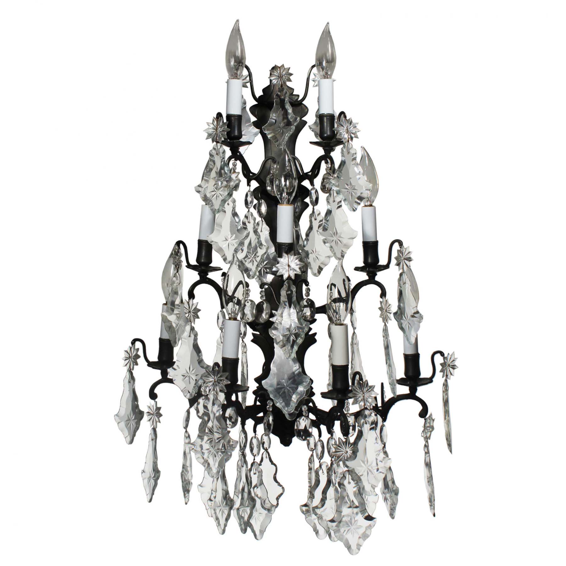 Substantial Pair of Bronze Vintage Sconces with Crystal Prisms-69357