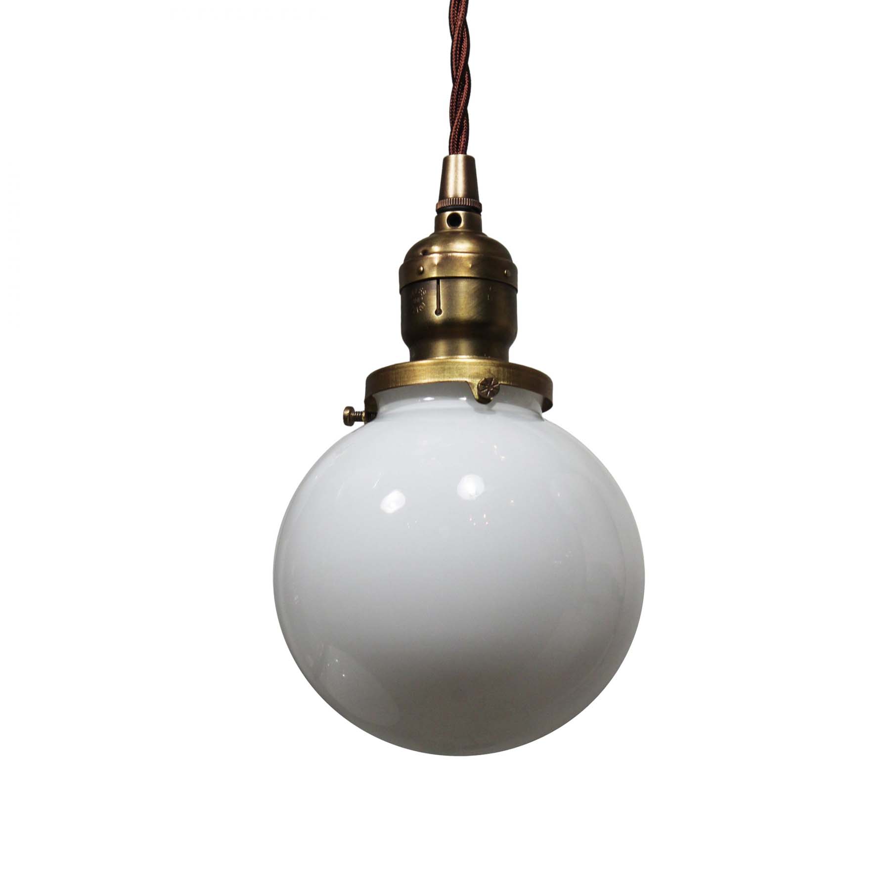 SOLD Antique Semi-Flush Brass Chandelier with Ball Shades-69364