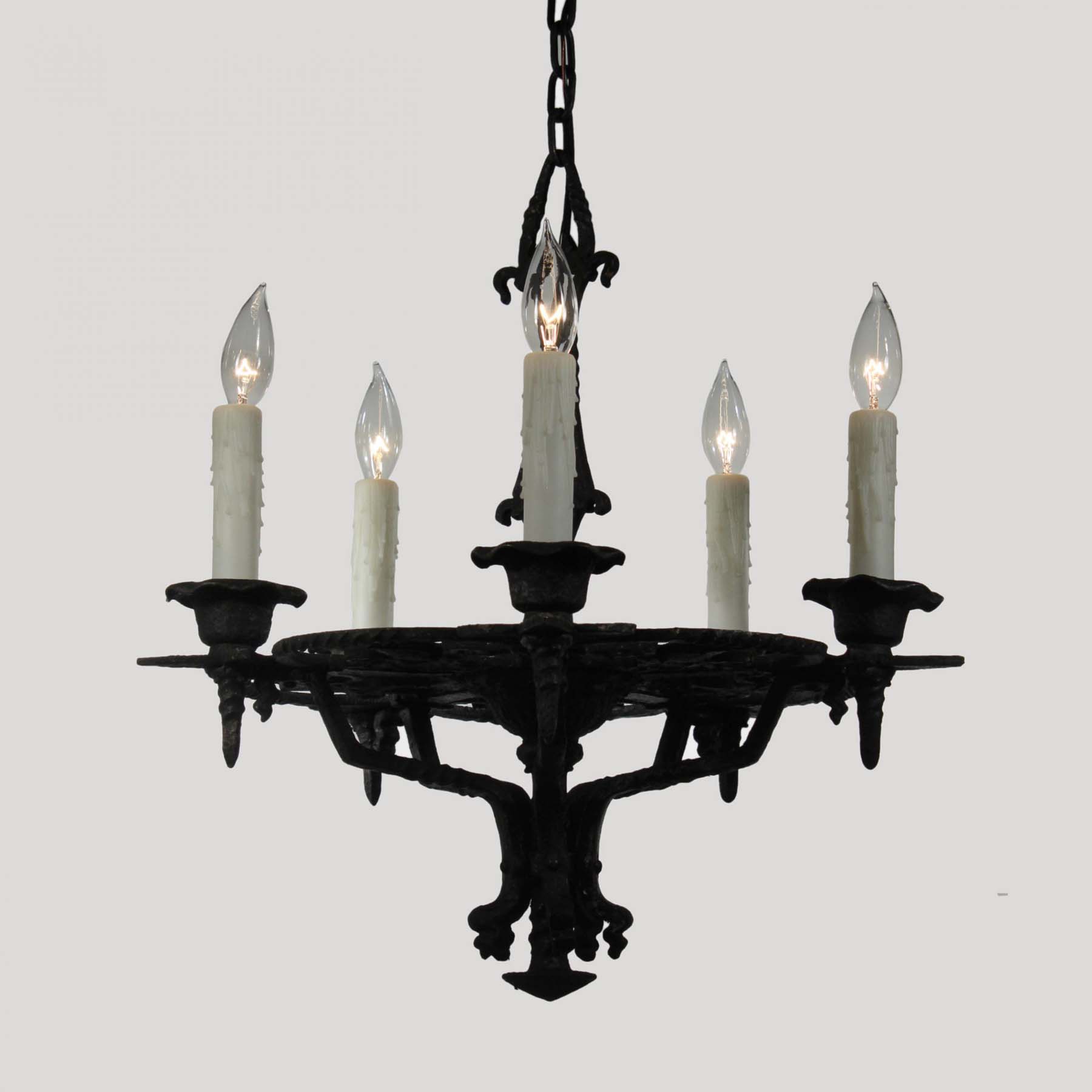 SOLD Antique Tudor Chandelier in Cast Iron, Fleur d-e Lis-69233