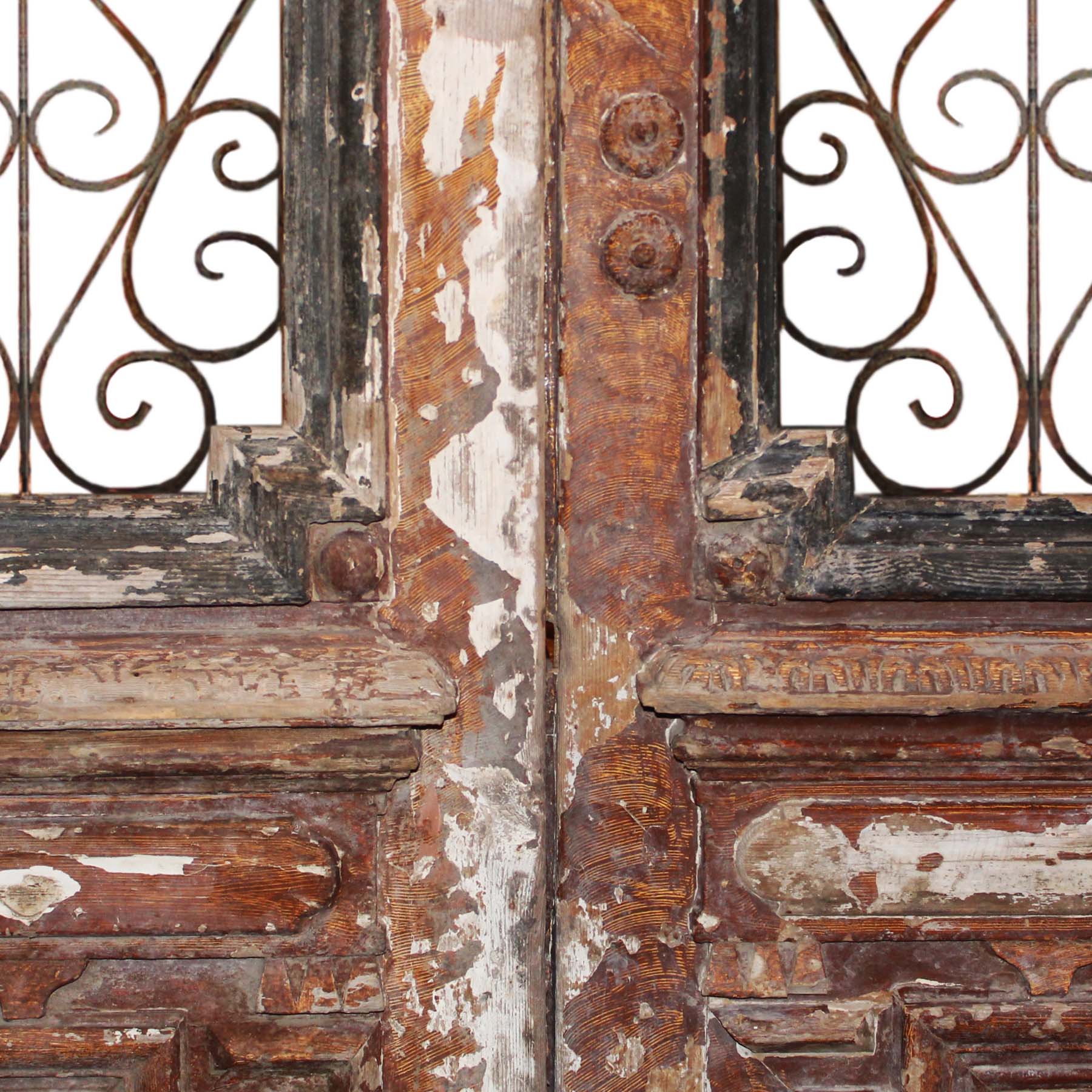 SOLD Substantial Pair of Antique 55” French Colonial Doors with Iron Inserts-69290