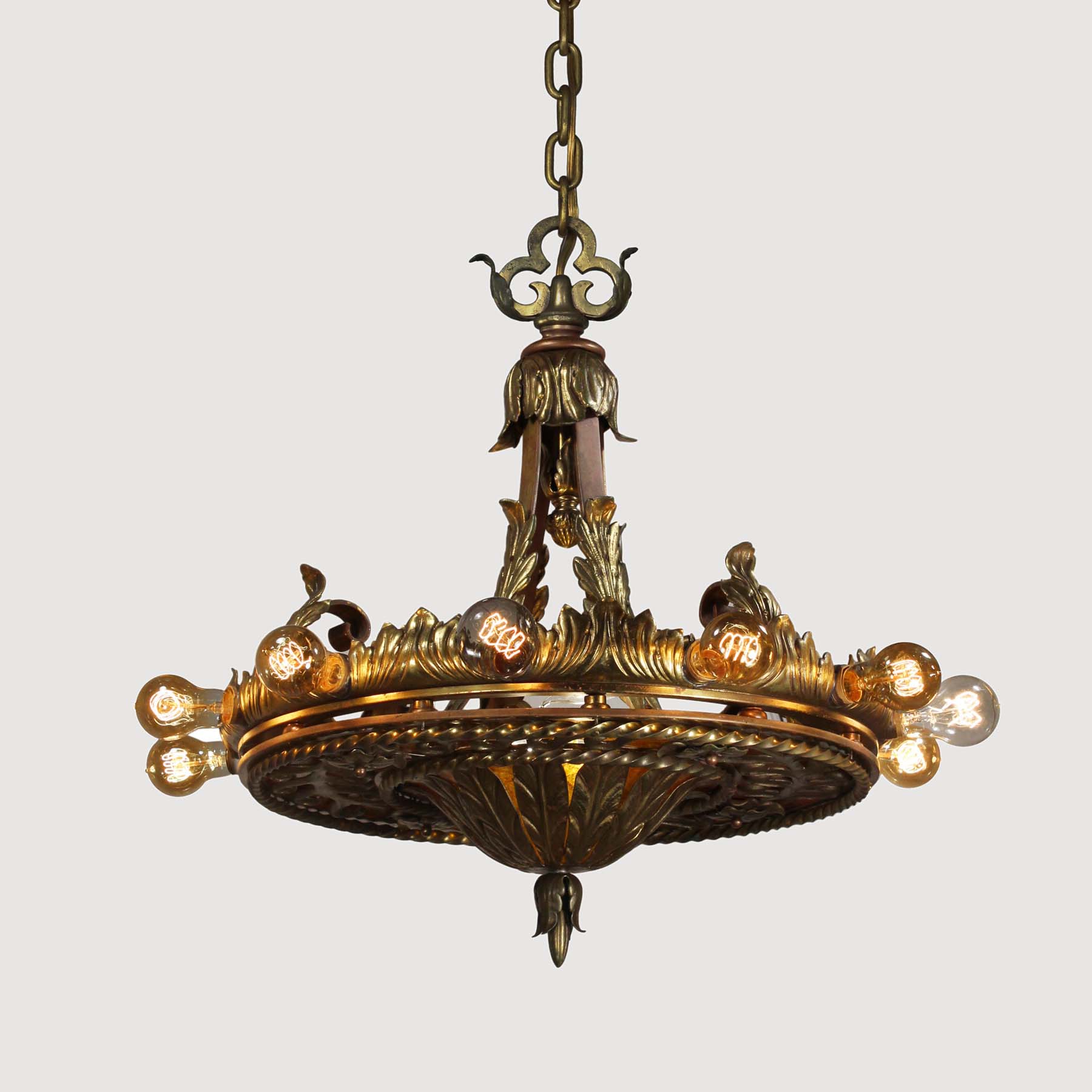 SOLD Substantial Antique Brass Chandelier with Mica -69296