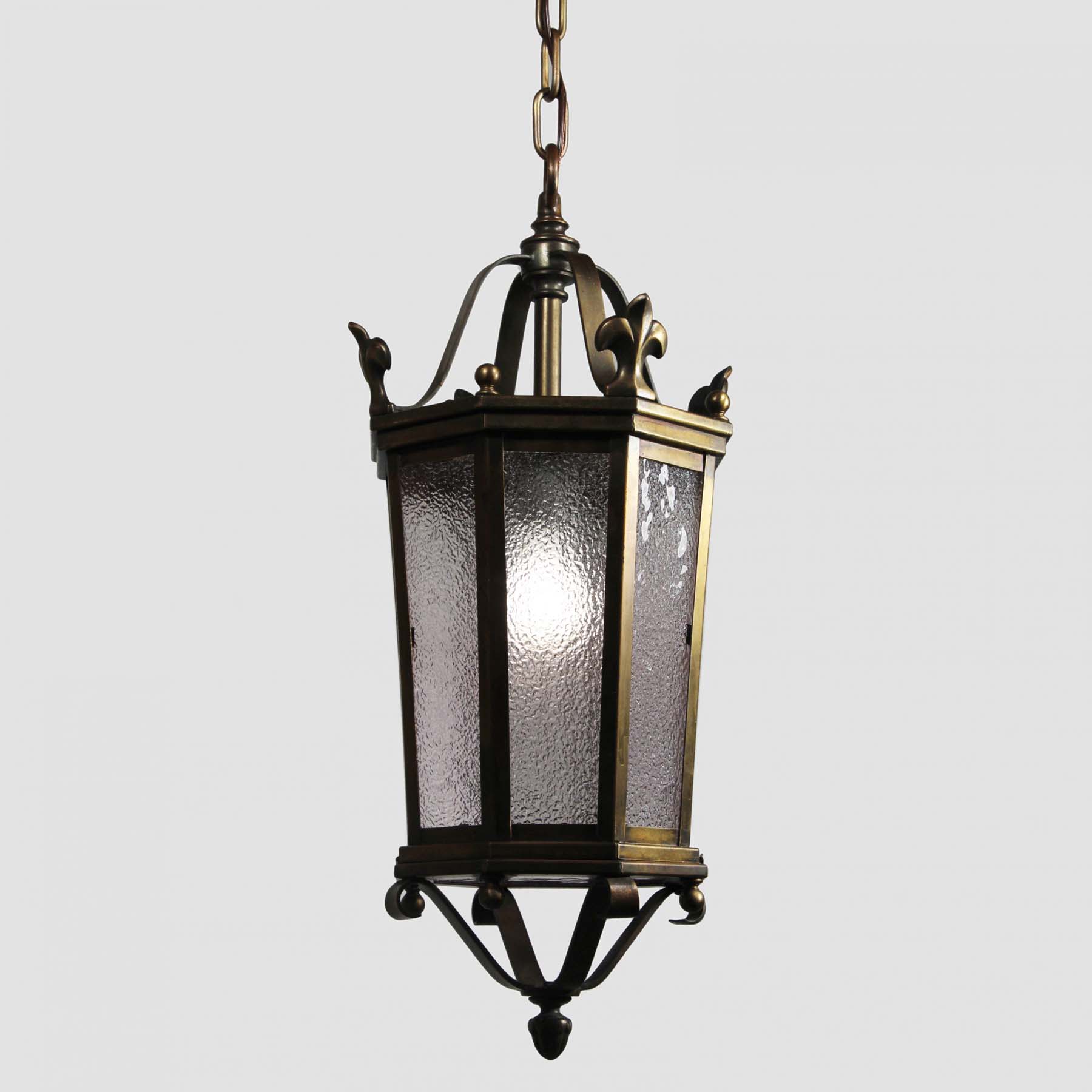 Antique Bronze Lanterns with Granite Glass, Fleur De Lis-69368