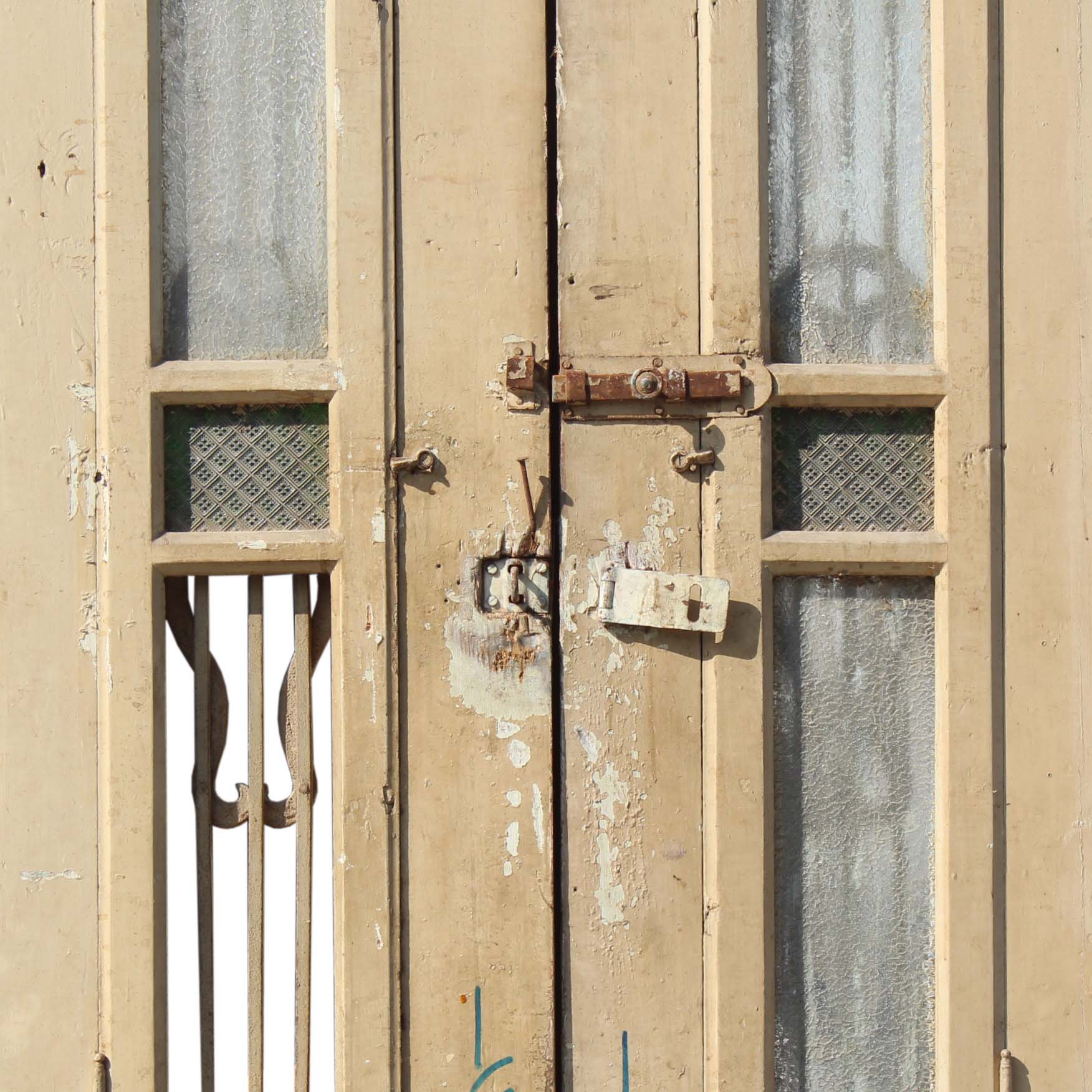 Pair of 33” Antique Figural Doors with Iron Inserts-69129