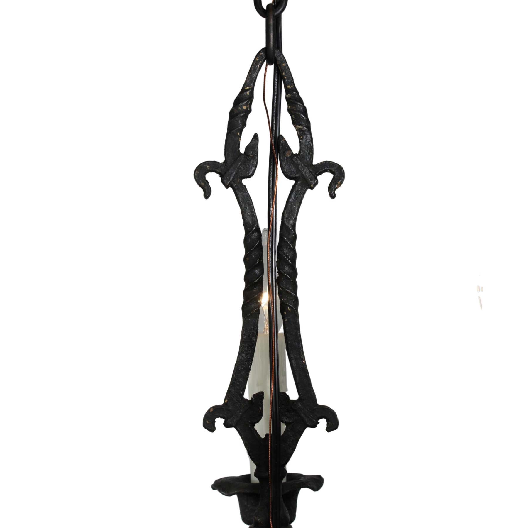SOLD Antique Tudor Chandelier in Cast Iron, Fleur d-e Lis-69234