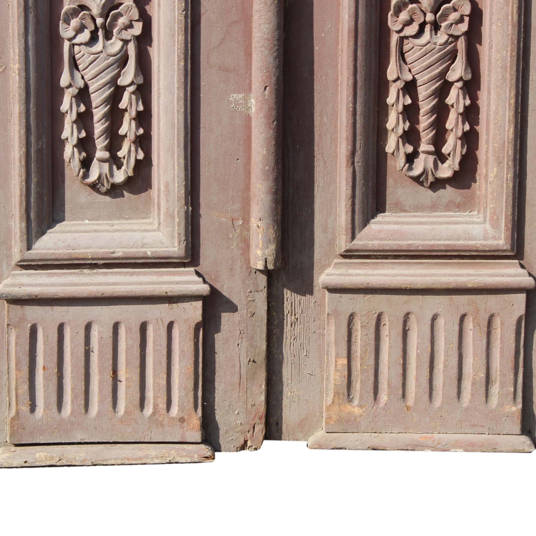 Pair of 33” Antique Figural Doors with Iron Inserts-69130