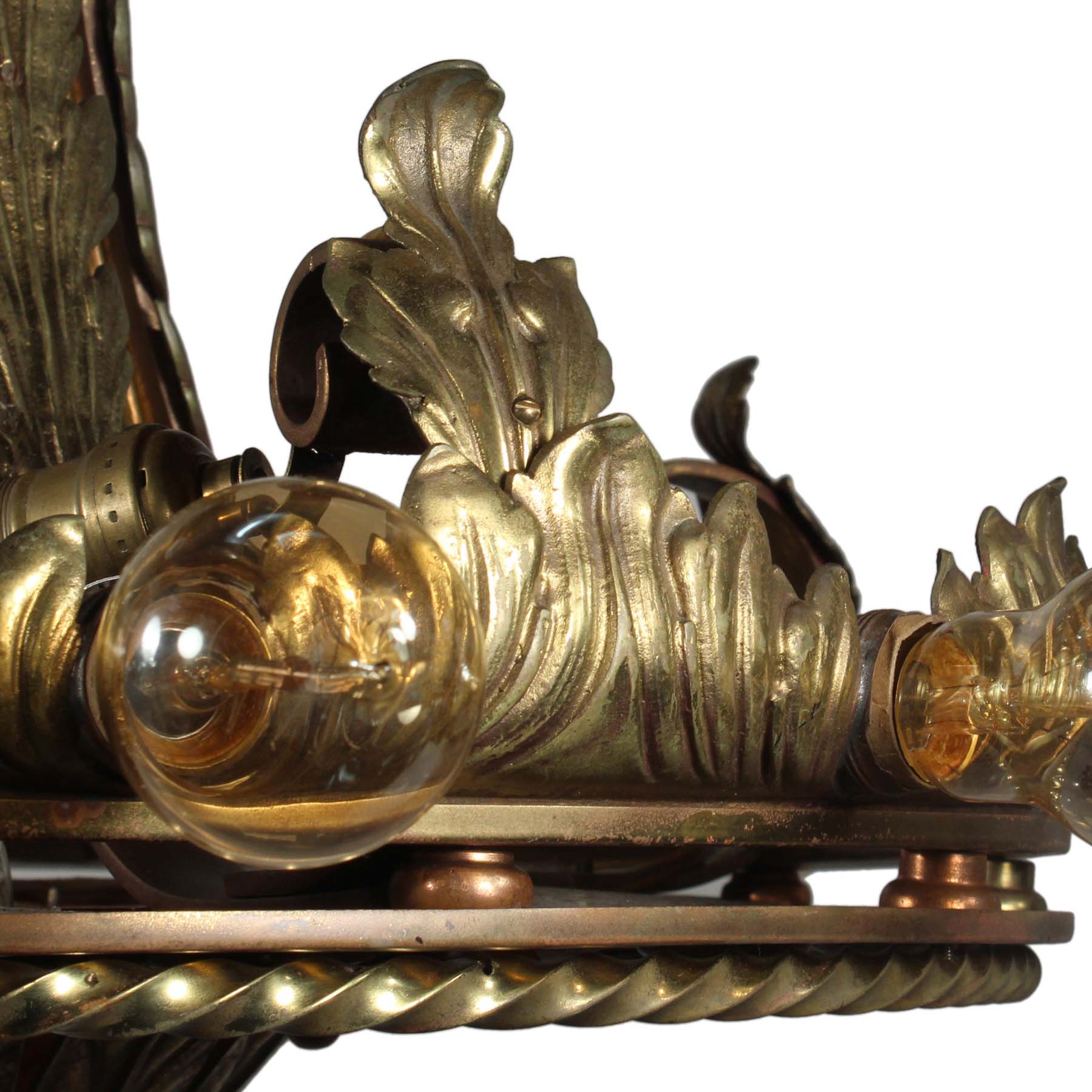 SOLD Substantial Antique Brass Chandelier with Mica -69299