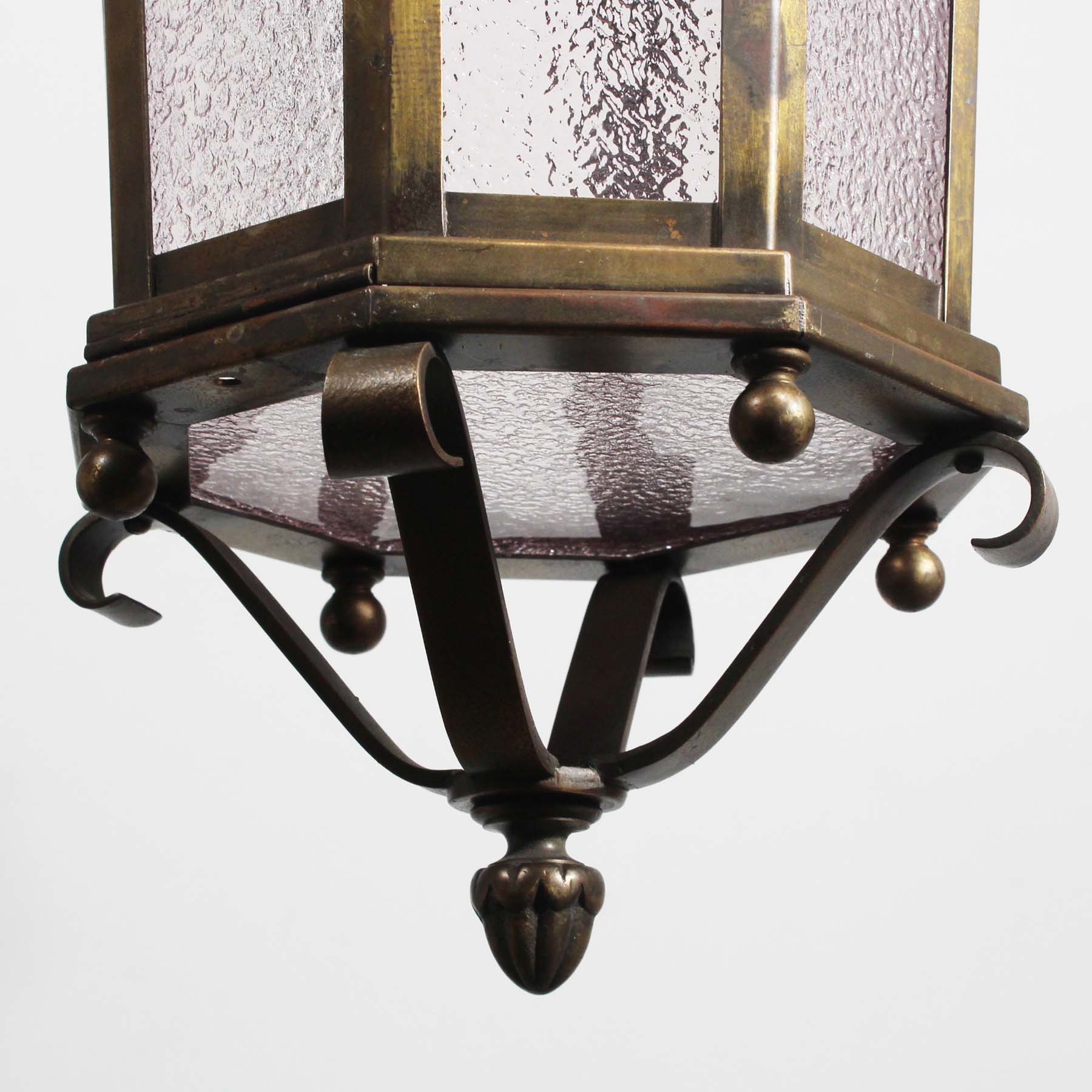 Antique Bronze Lanterns with Granite Glass, Fleur De Lis-69371