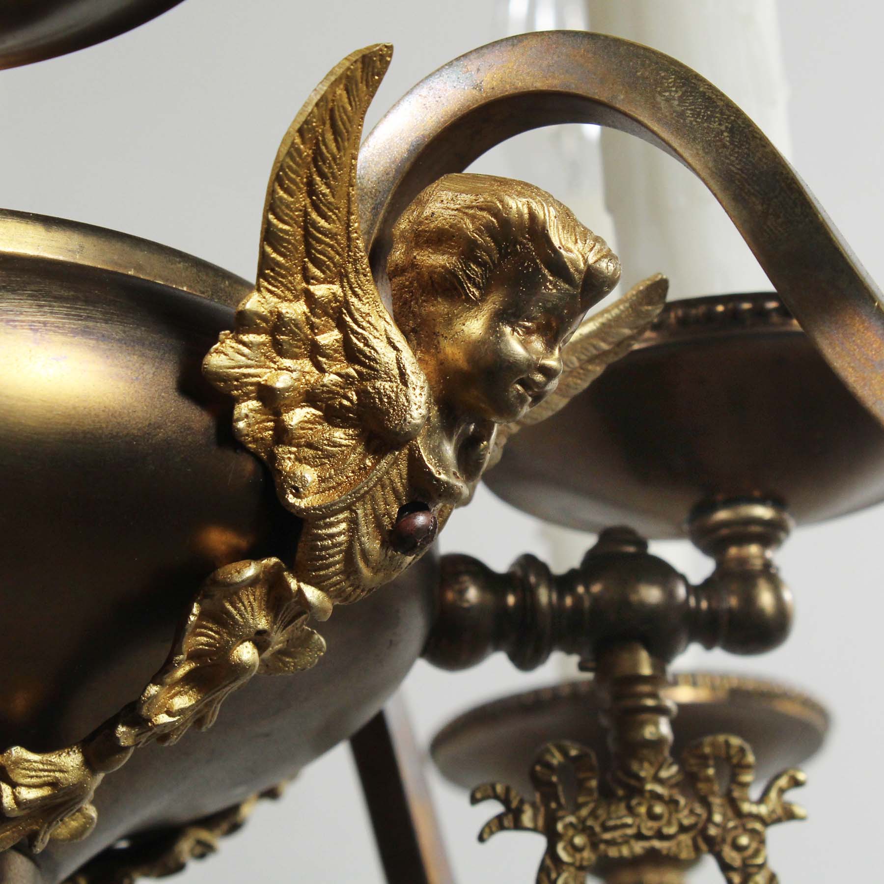 Antique Transitional Brass Chandelier, Figural-69052