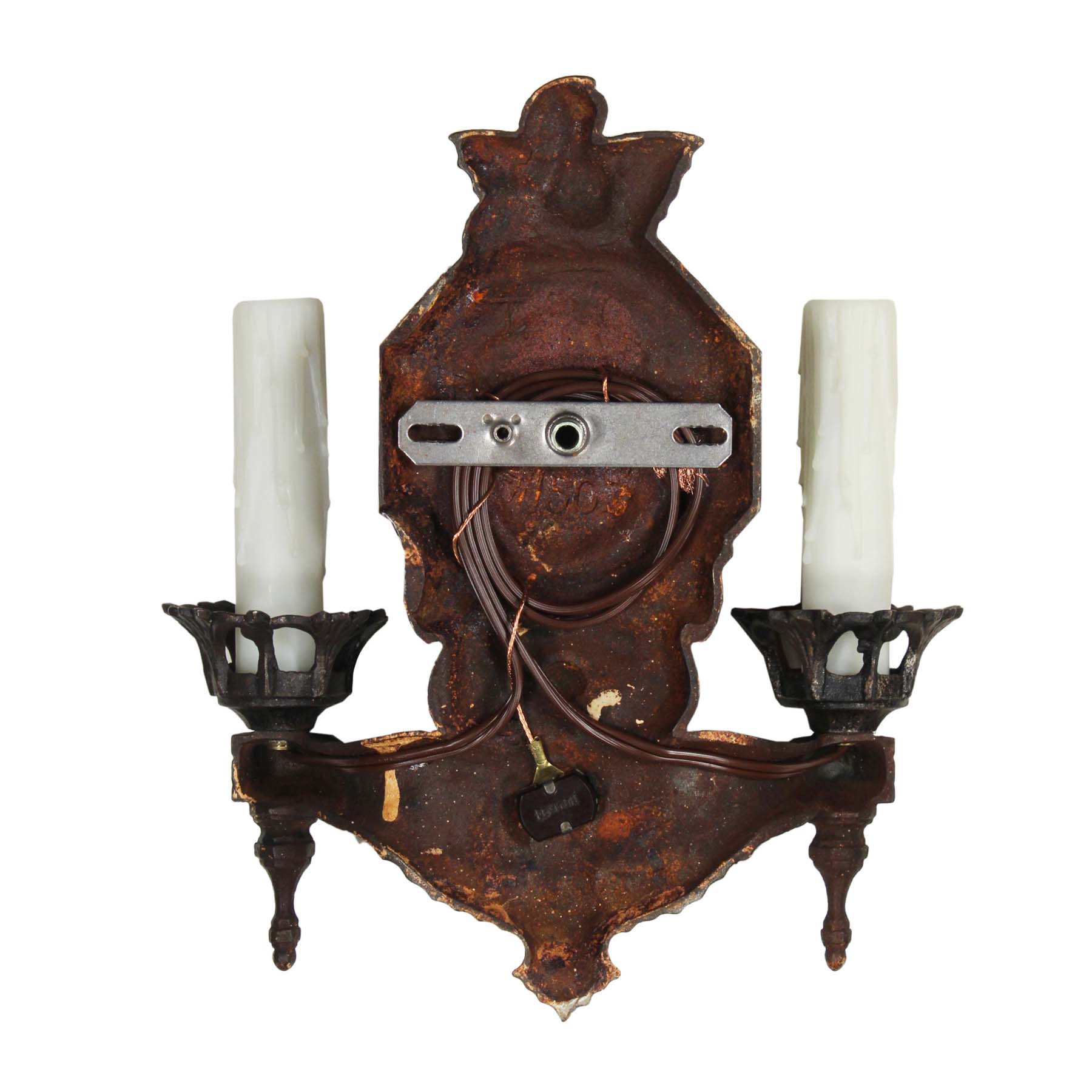 Matching Pairs of Antique Figural Double-Arm Sconces with Birds-69201