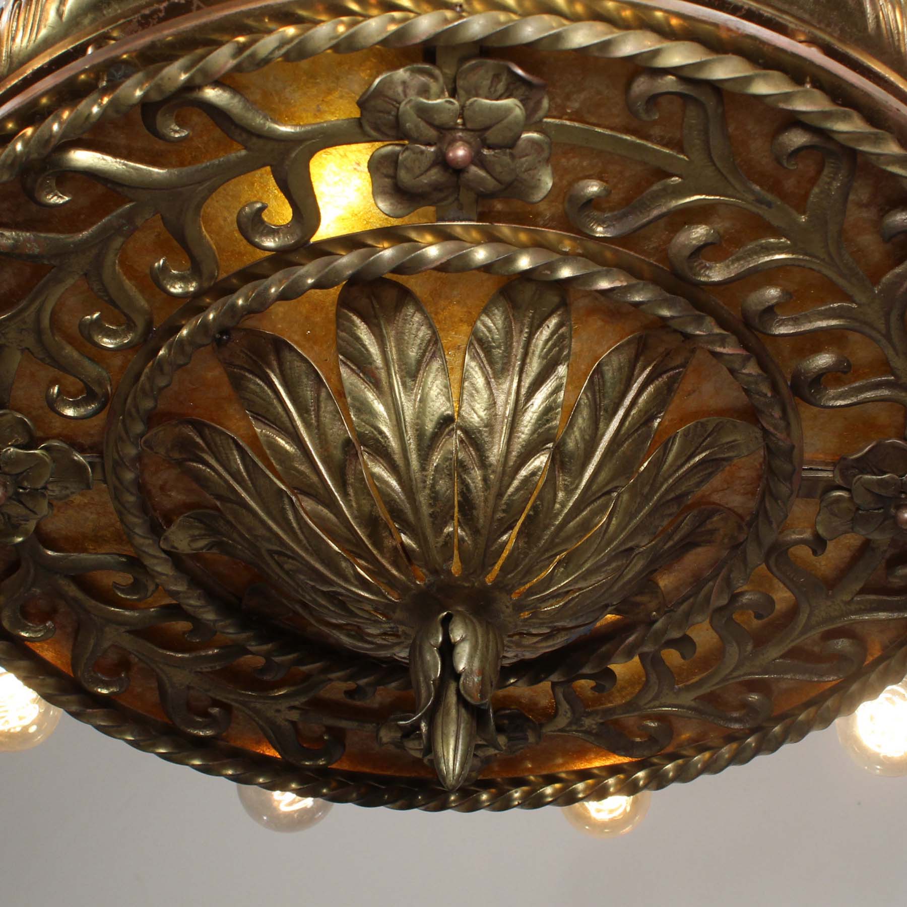 SOLD Substantial Antique Brass Chandelier with Mica -69301