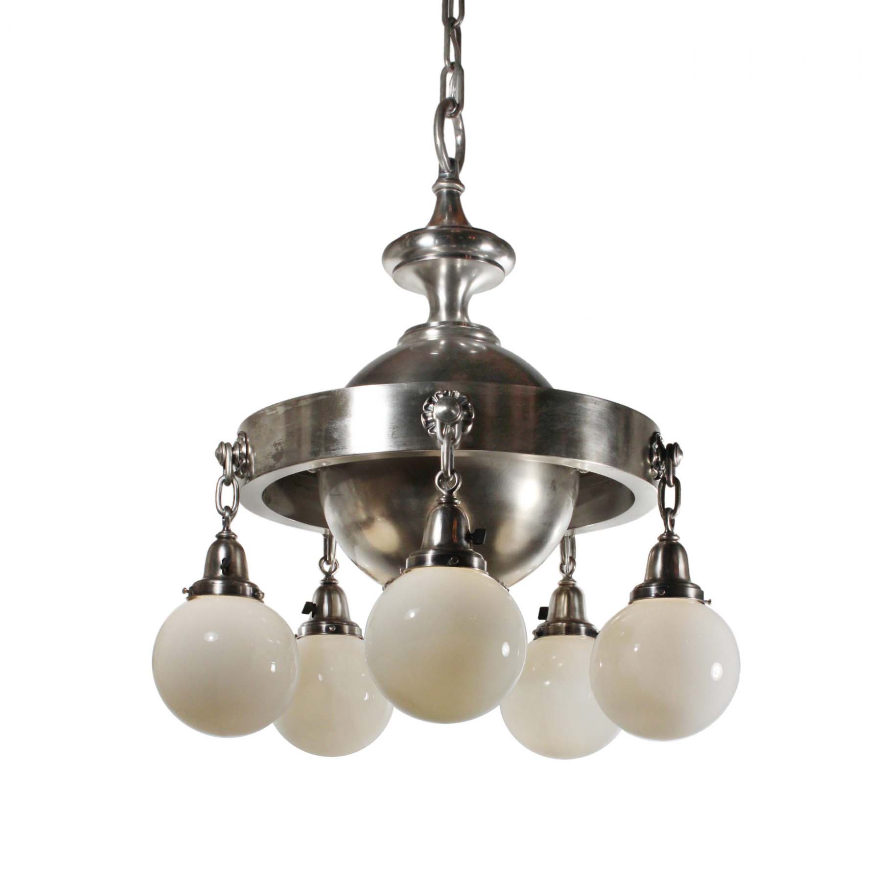 SOLD Substantial Antique Silver Plated Chandelier with Ball Shades-0