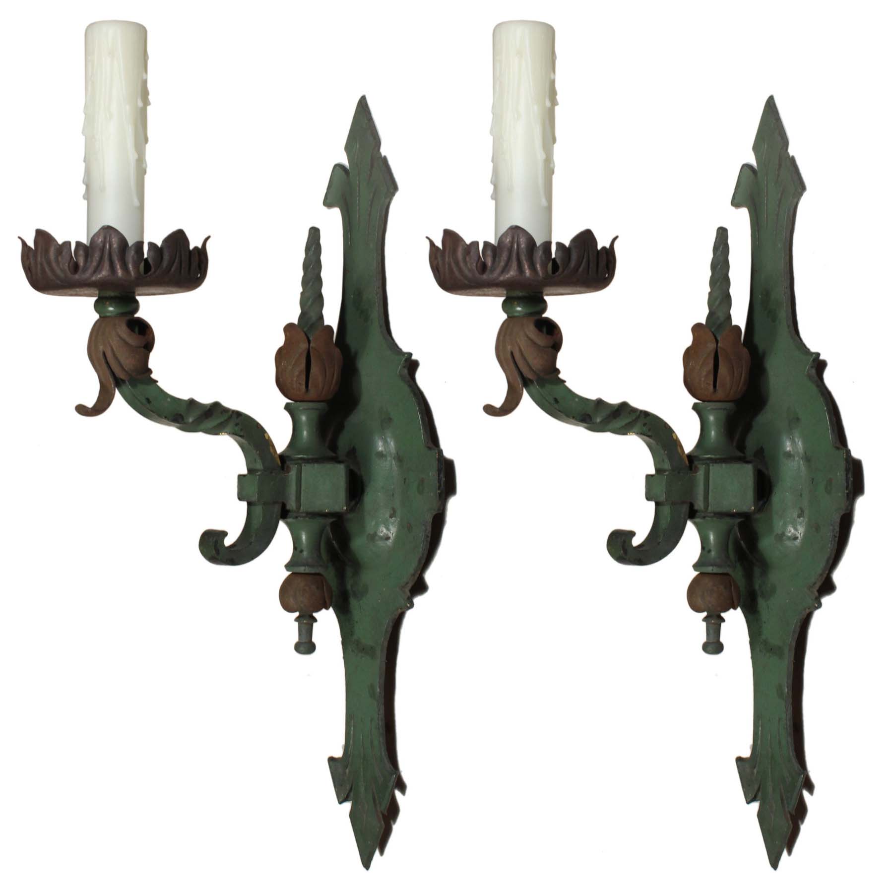 Pair of Antique Cast Bronze Single-Arm Sconces-0