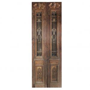 Pair of 33” Antique Figural Doors with Iron Inserts-0