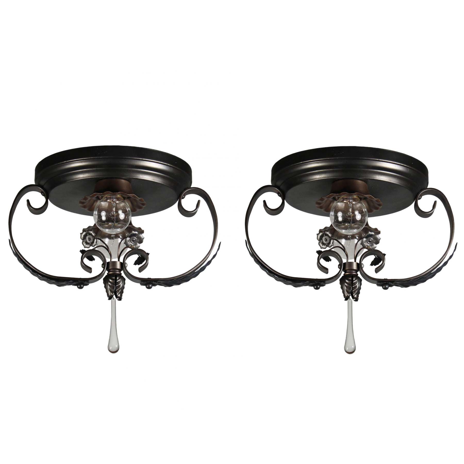 SOLD Antique Two-Light Flush Mount Fixtures, Early 1900’s-0
