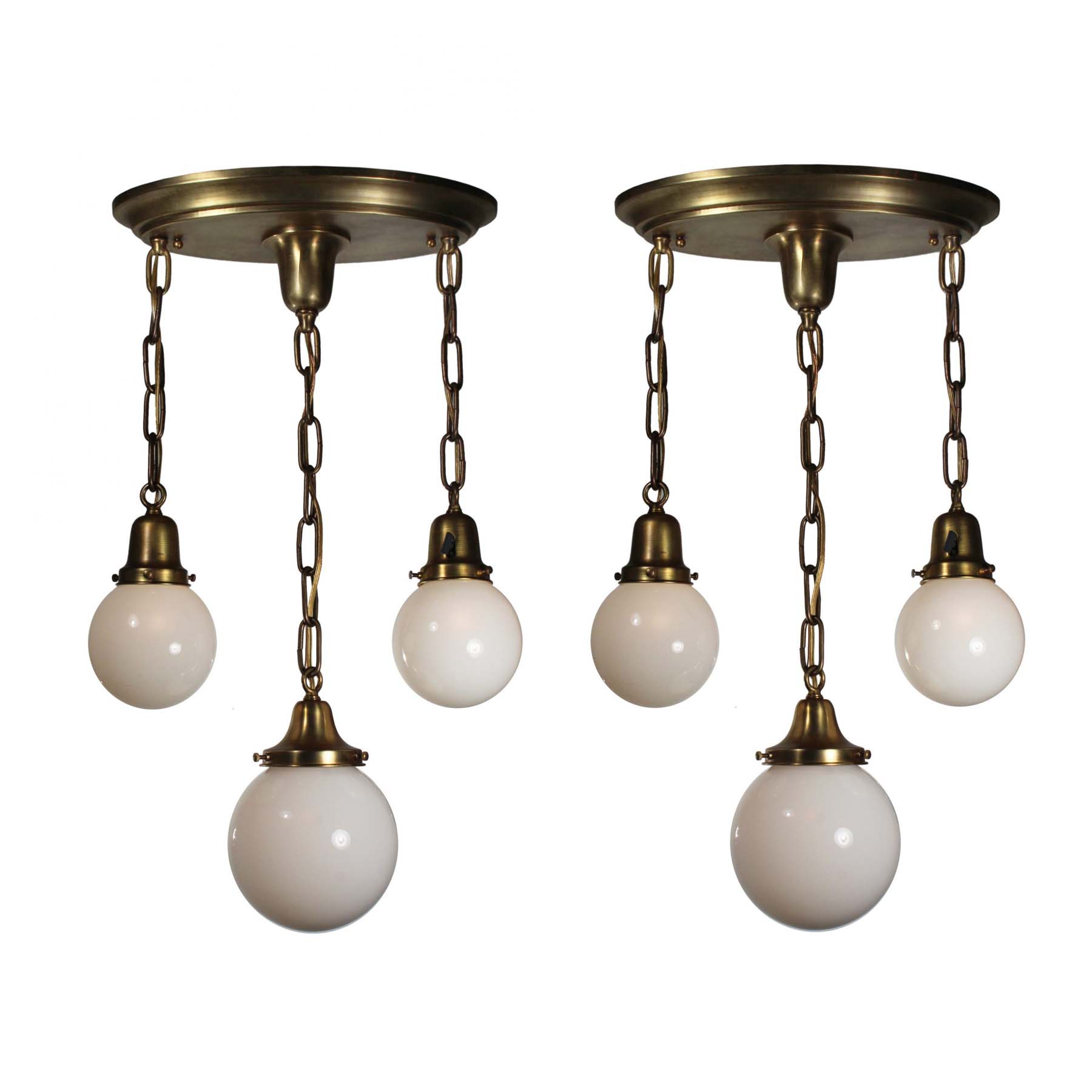 SOLD Antique Brass Semi Flush-Mount Chandelier with Ball Shades-69677