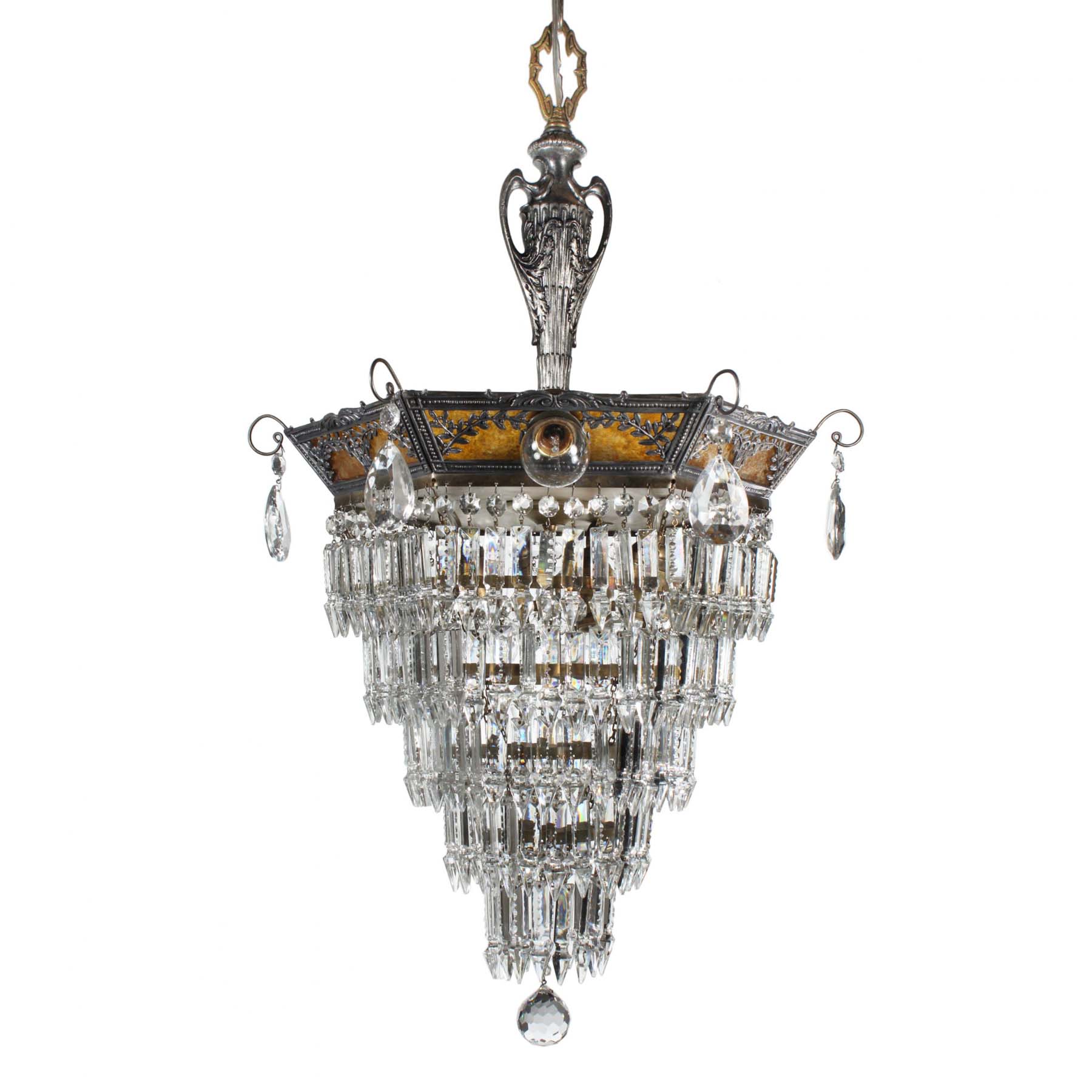 SOLD Antique Neoclassical Wedding Cake Chandelier with Mica-0