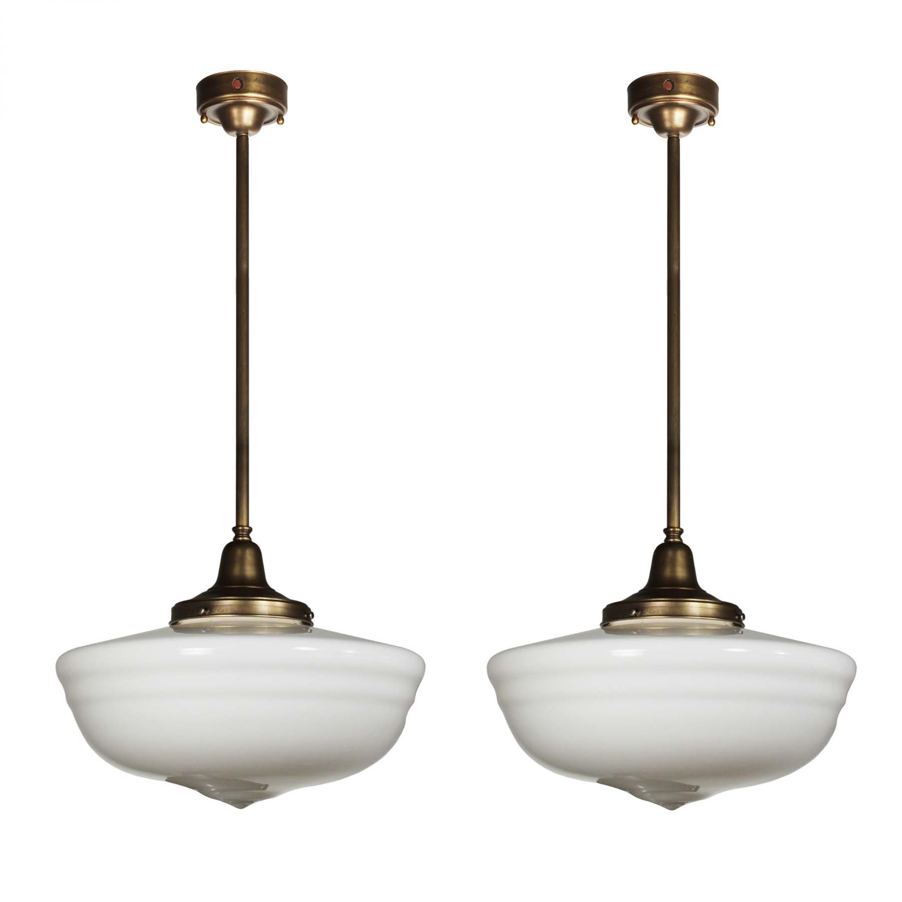 SOLD Large Antique Brass Schoolhouse Pendant Lights-69475