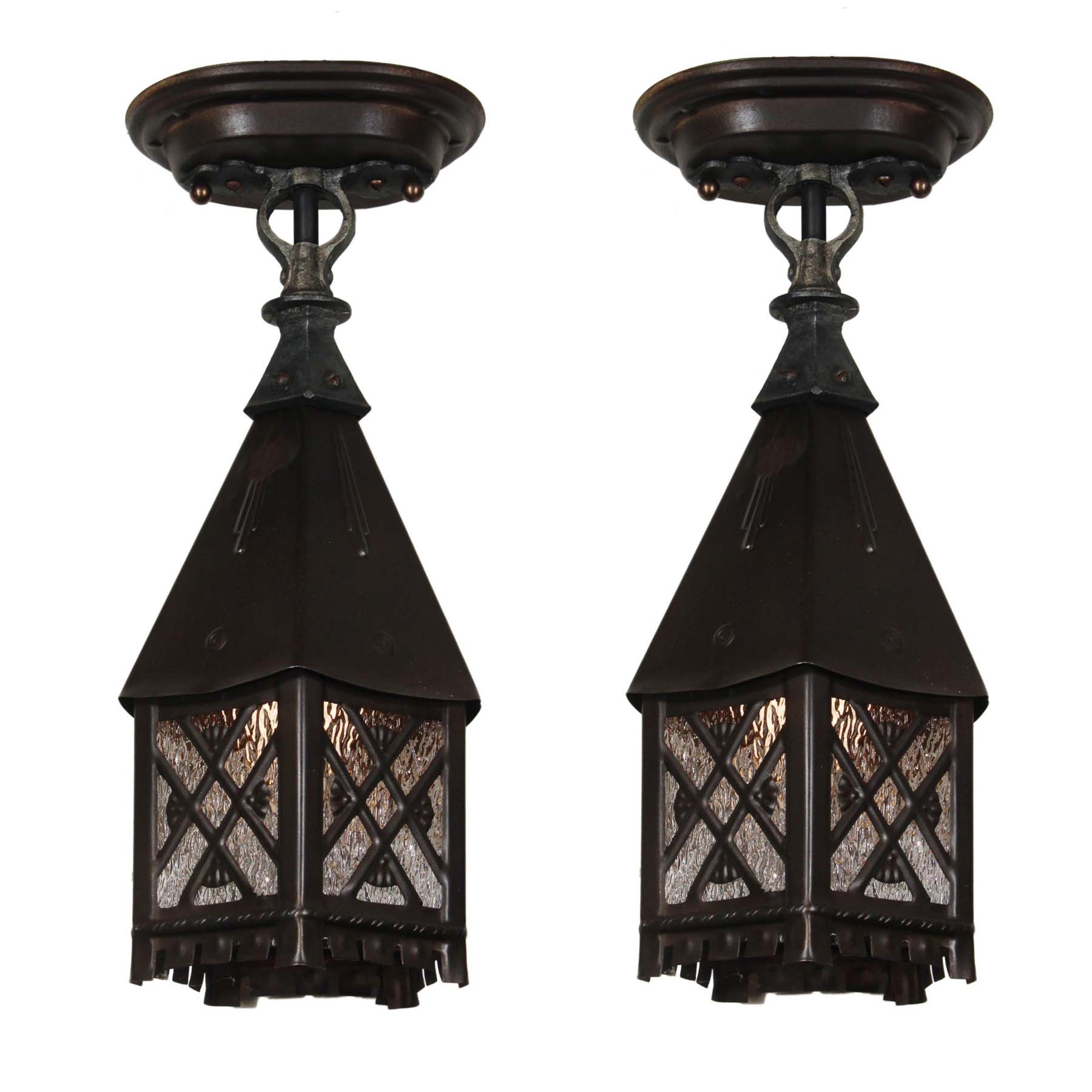 SOLD Antique Tudor Semi-Flush Lanterns-0