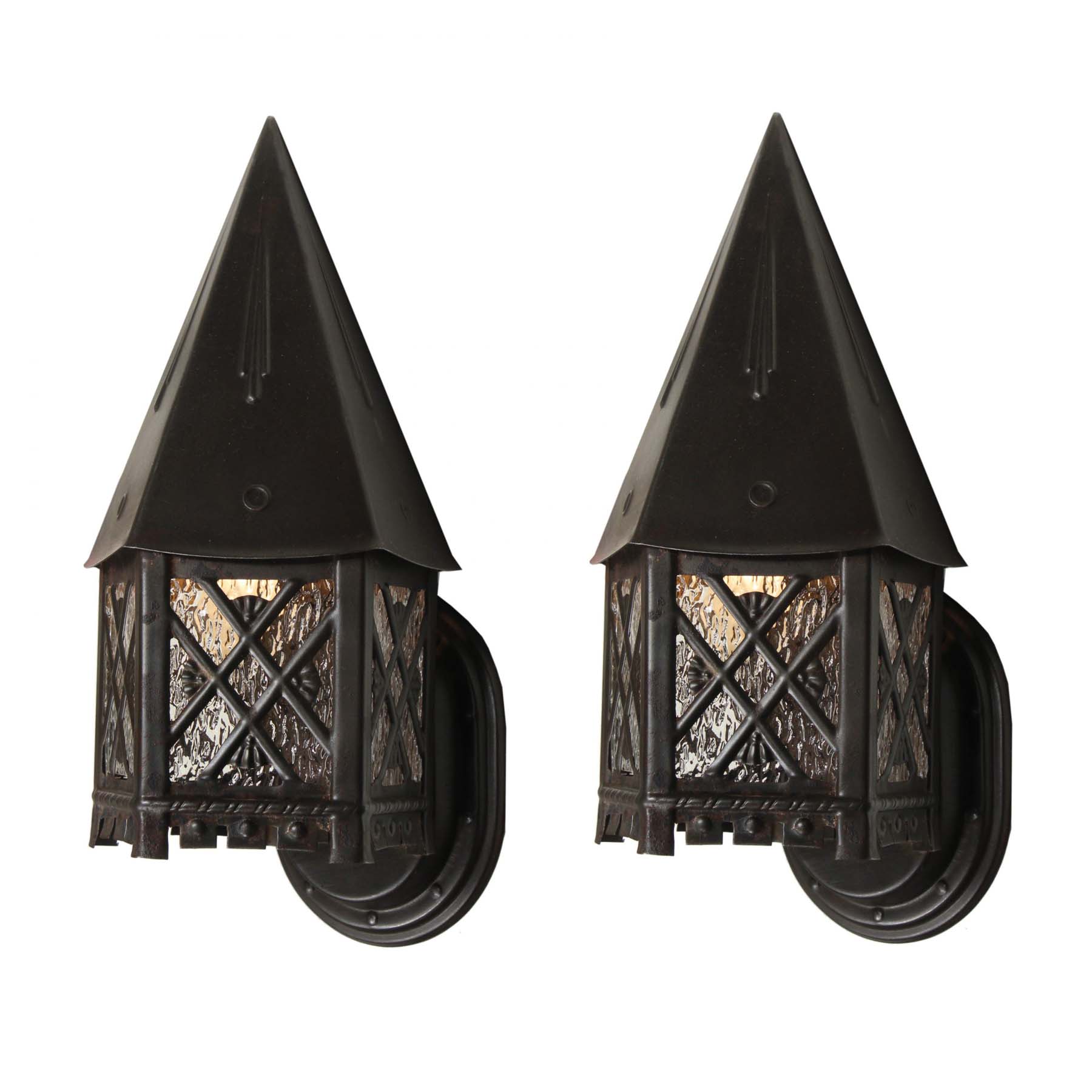 SOLD Pair of Antique Tudor Wall-Mount Lanterns, c.1920-0