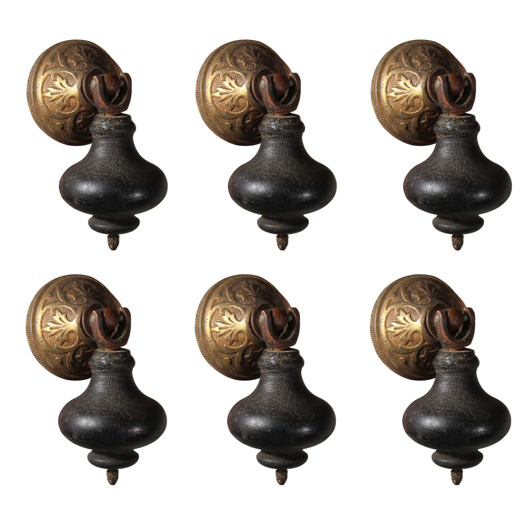 SOLD Antique Eastlake Drop Pulls, Brass & Wood-0