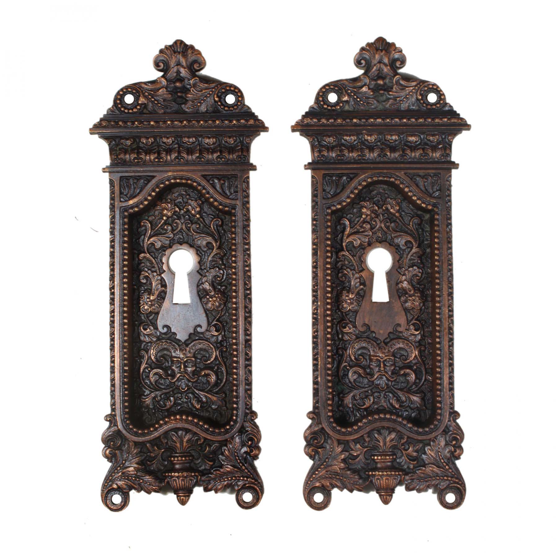 Antique Pair of Cast Bronze Figural Pocket Door Plates-0