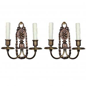 Antique Pair of Bronze Double-Arm Sconces, E.F. Caldwell-0