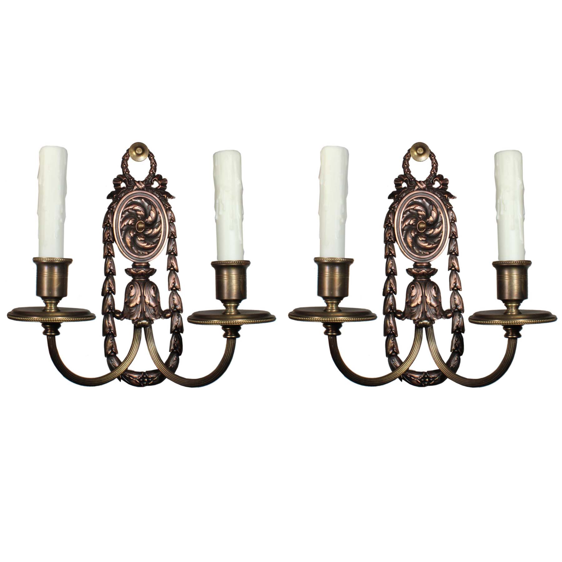 Antique Pair of Bronze Double-Arm Sconces, E.F. Caldwell-0